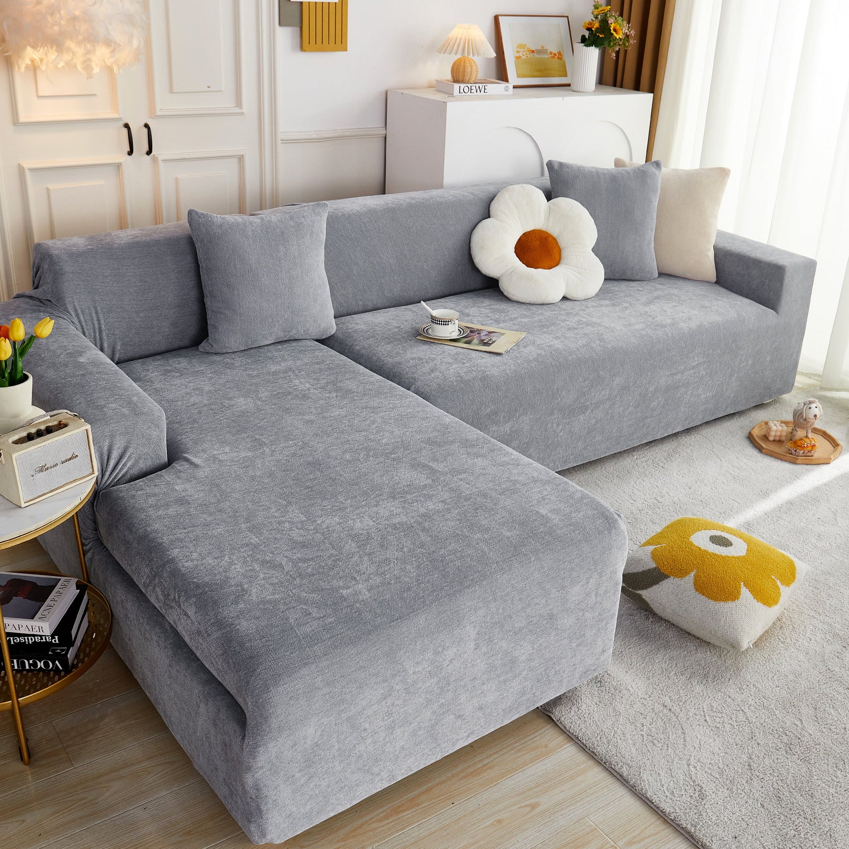L Shape Couch Cover Stretch Soft Sectional Sofa Cover Furniture Protector Slipcover for Couch with 1pcs Free Pillowcases - Ornate Home