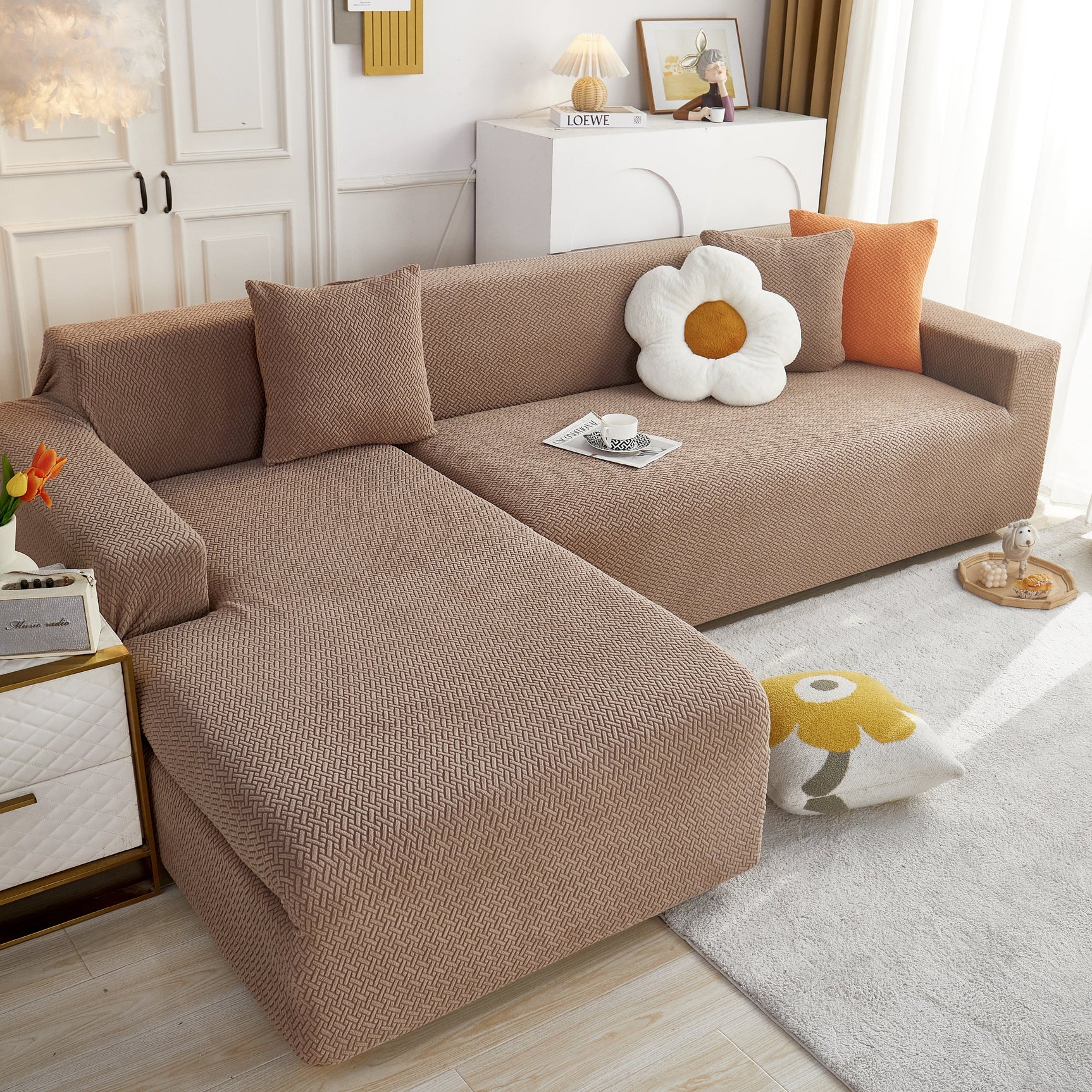 L Shape Couch Covers Stretch Slipcovers Furniture Protector with 1pcs Free Pillowcases - Ornate Home