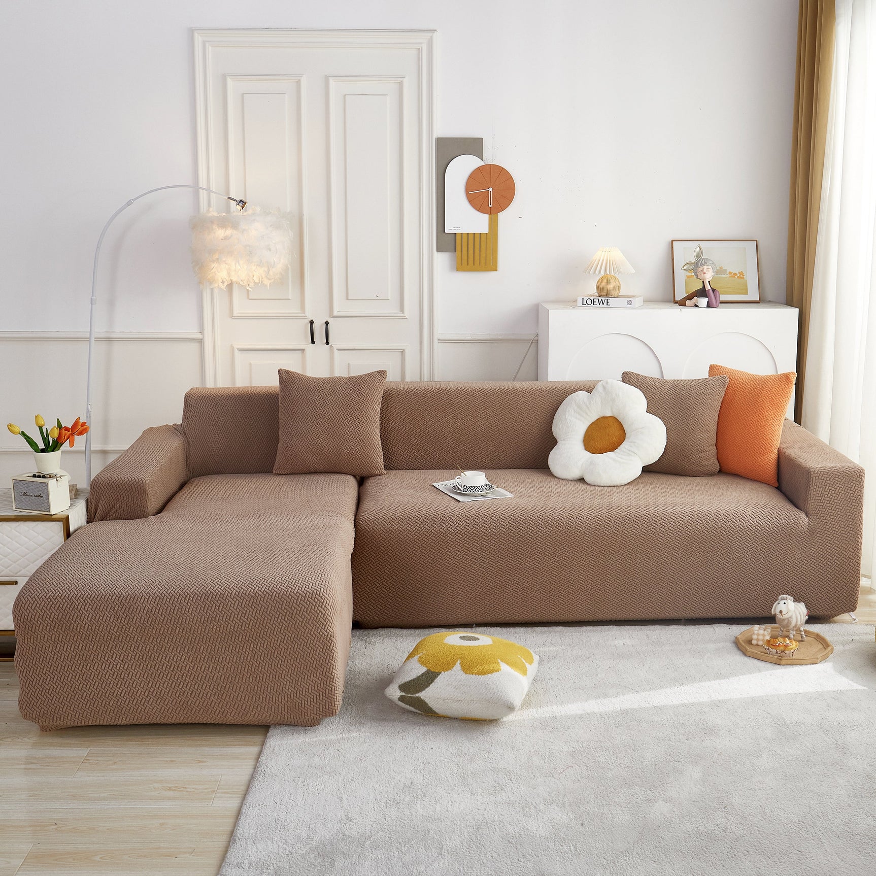 L Shape Couch Covers Stretch Slipcovers Furniture Protector with 1pcs Free Pillowcases - Ornate Home