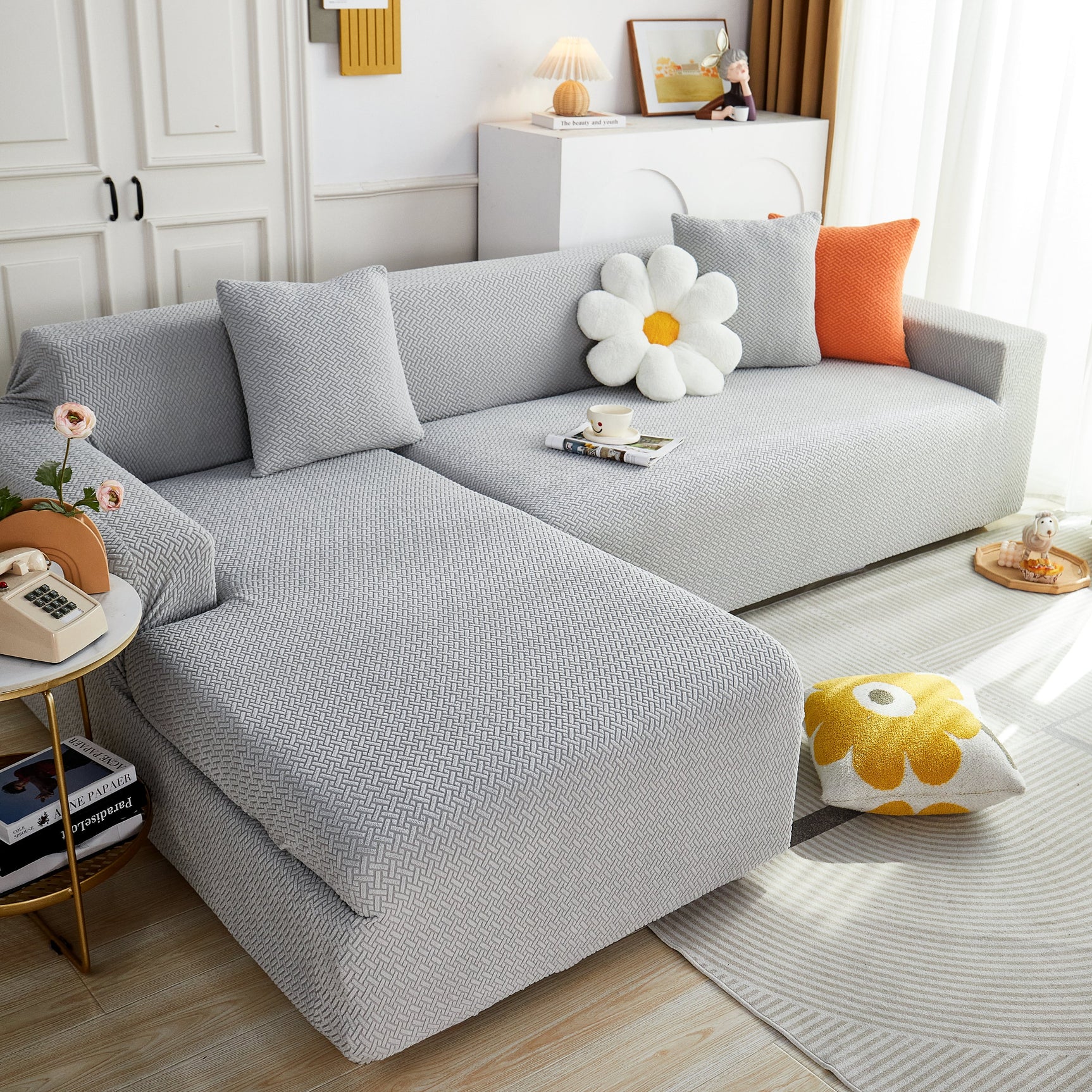 L Shape Couch Covers Stretch Slipcovers Furniture Protector with 1pcs Free Pillowcases - Ornate Home