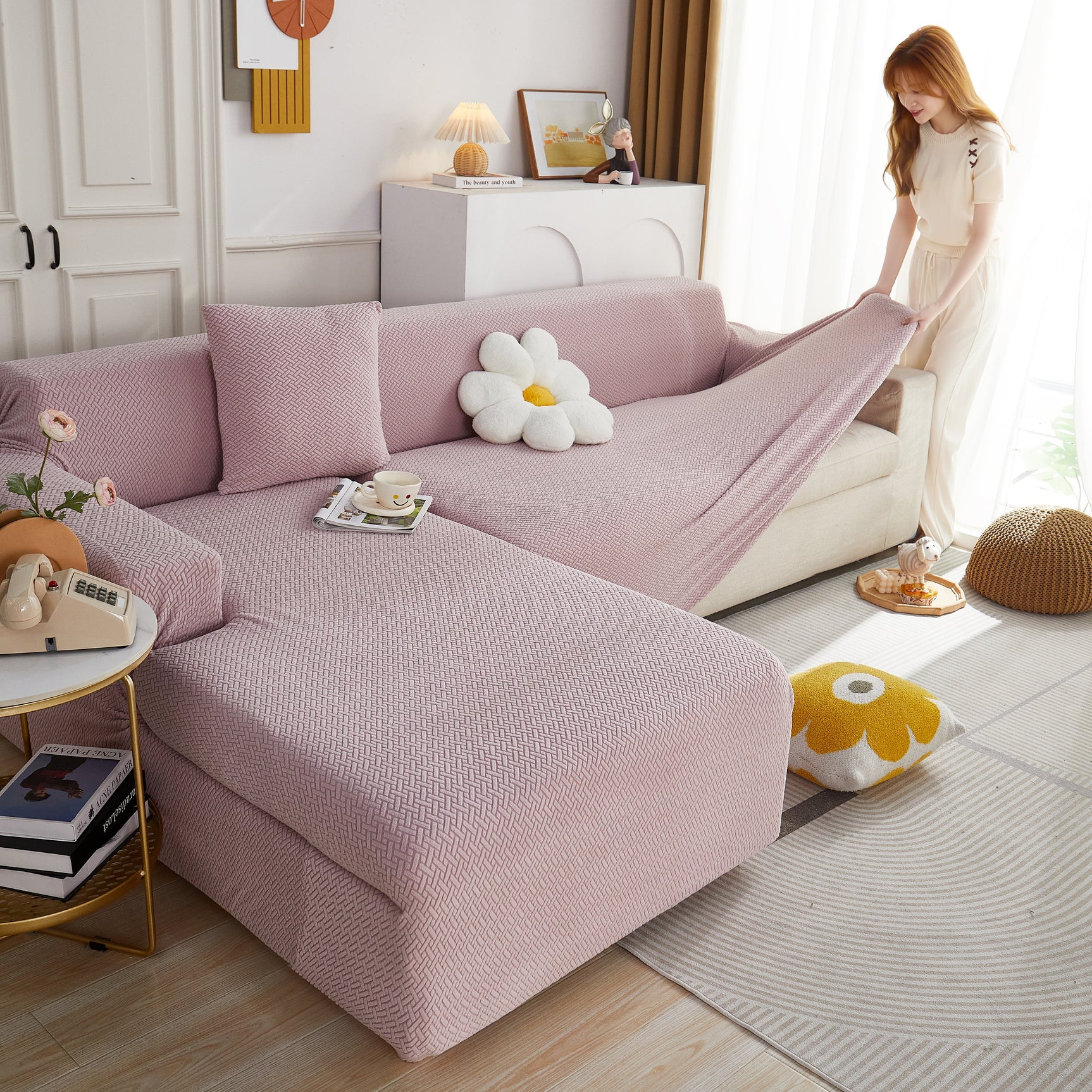 L Shape Couch Covers Stretch Slipcovers Furniture Protector with 1pcs Free Pillowcases - Ornate Home