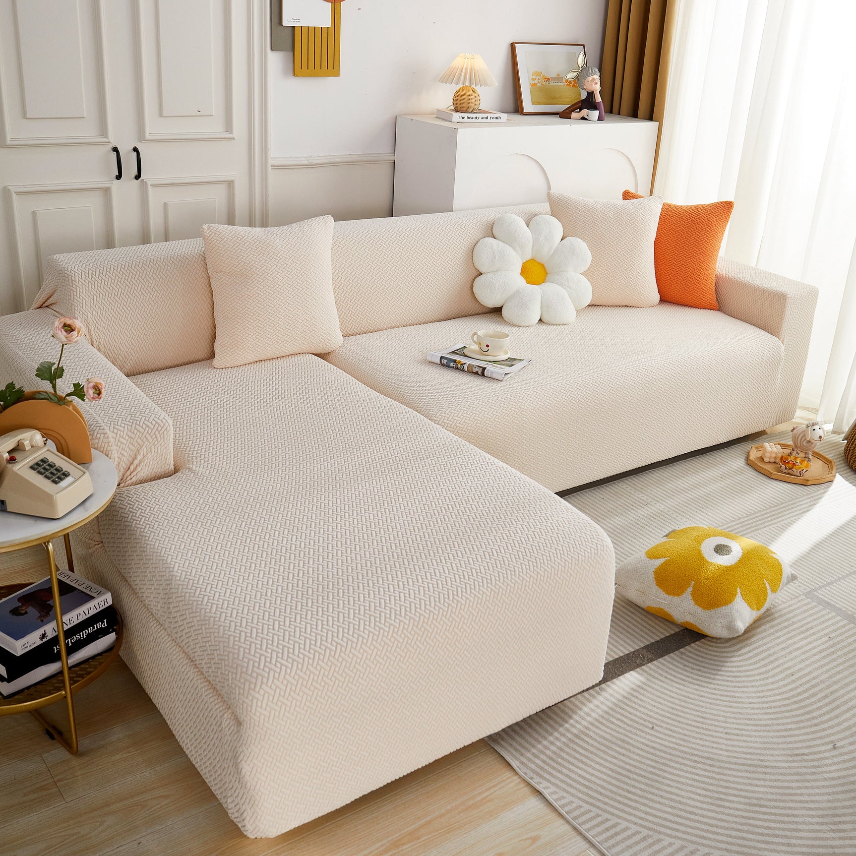 L Shape Couch Covers Stretch Slipcovers Furniture Protector with 1pcs Free Pillowcases - Ornate Home