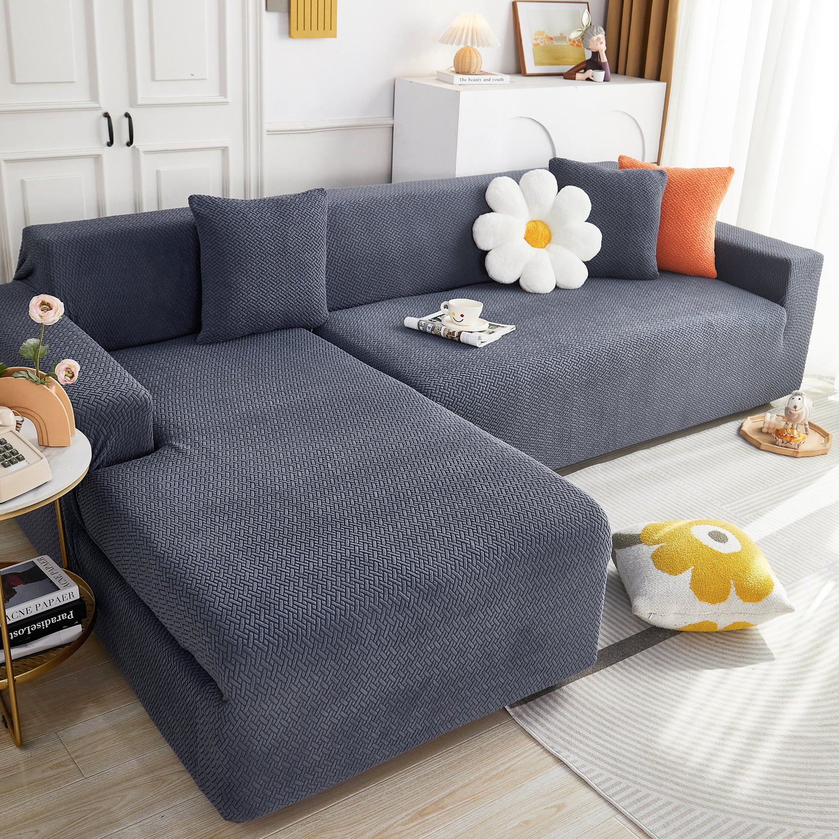 L Shape Couch Covers Stretch Slipcovers Furniture Protector with 1pcs Free Pillowcases - Ornate Home