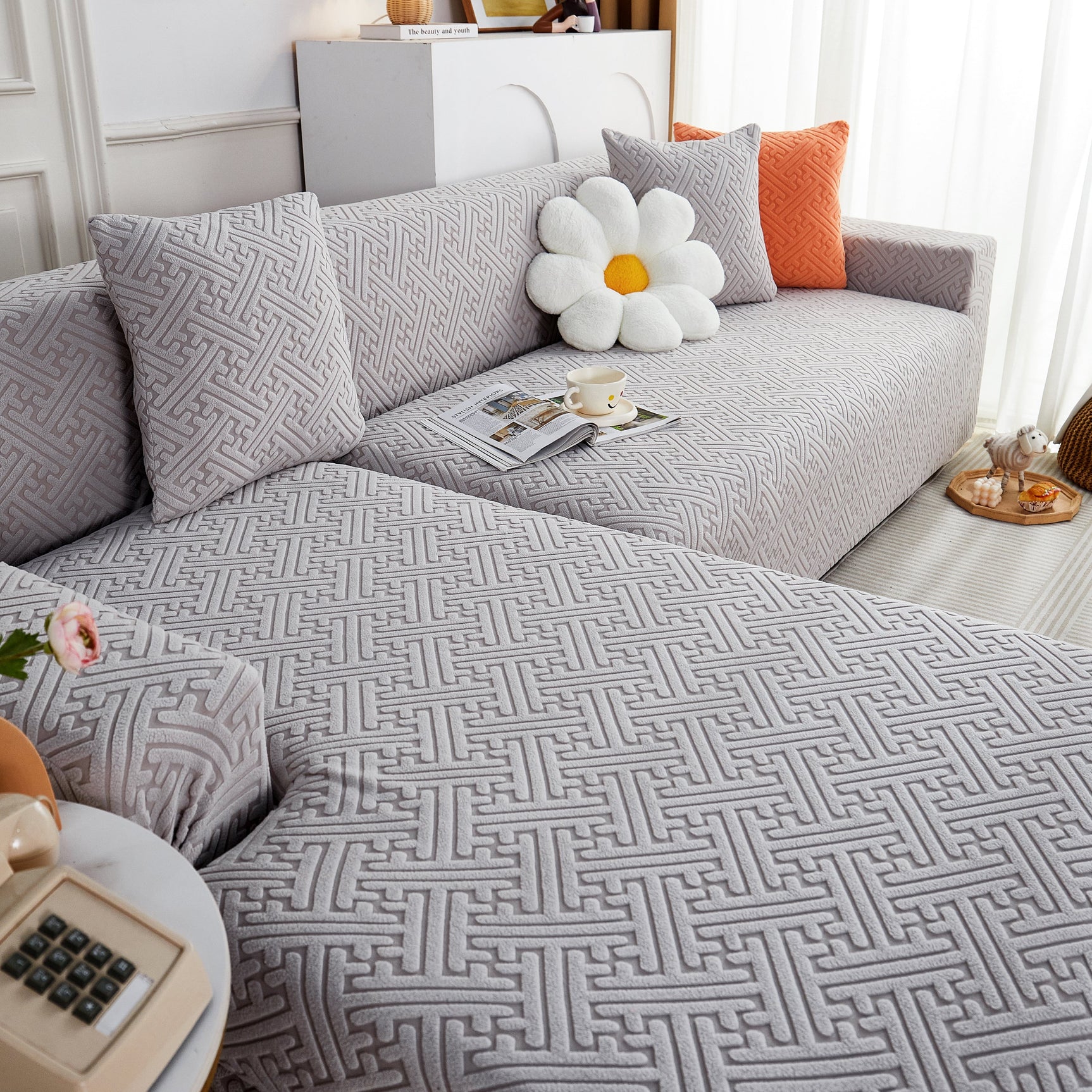 L Shape Sectional Sofa Cover Soft Stretch Furniture Protector Couch Slipcover with 1pcs Free Pillowcases - Ornate Home
