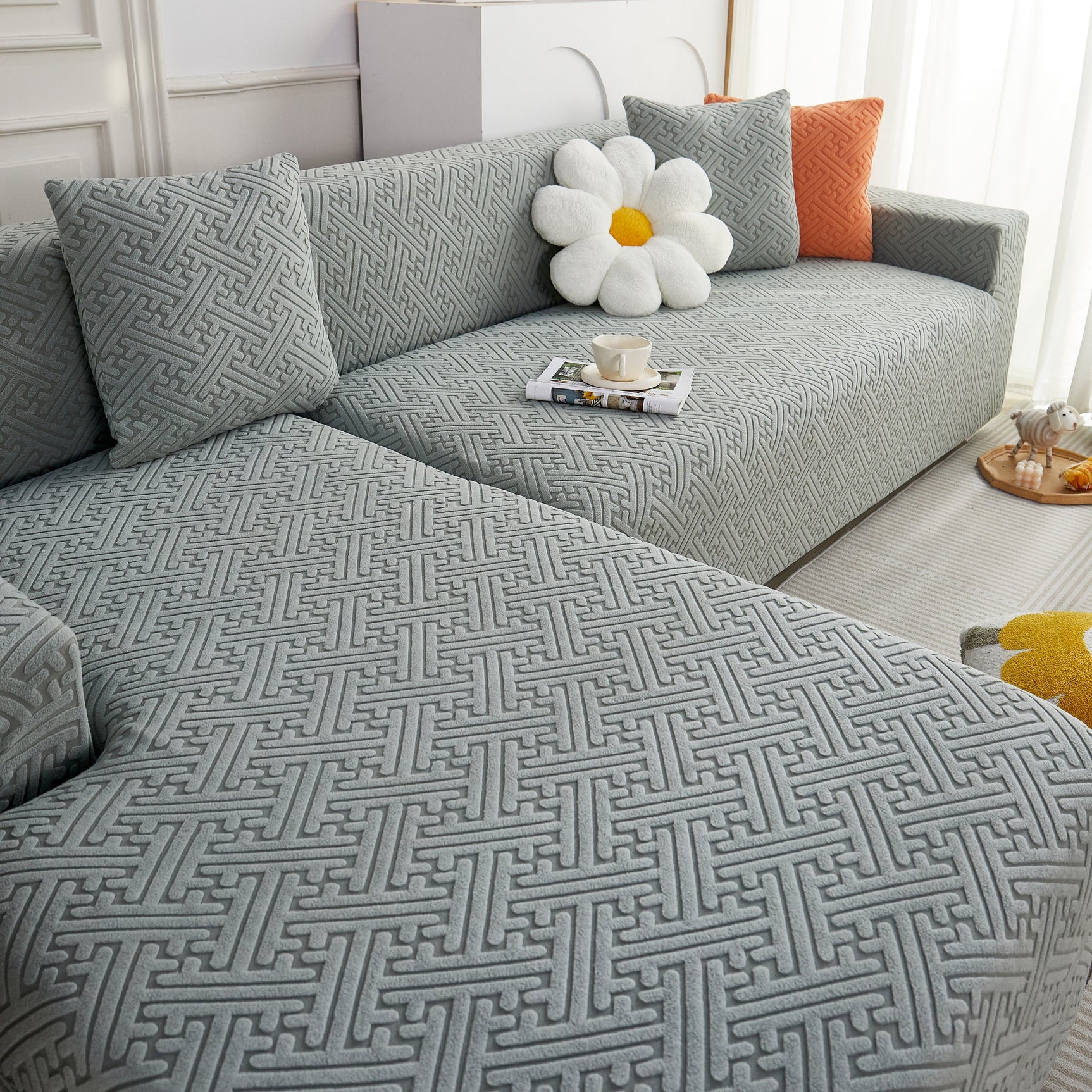 L Shape Sectional Sofa Cover Soft Stretch Furniture Protector Couch Slipcover with 1pcs Free Pillowcases - Ornate Home
