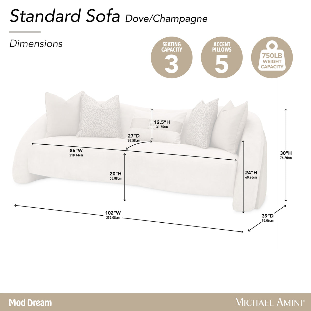 Mod Dream Rich Champagne/Dove Standard Sofa