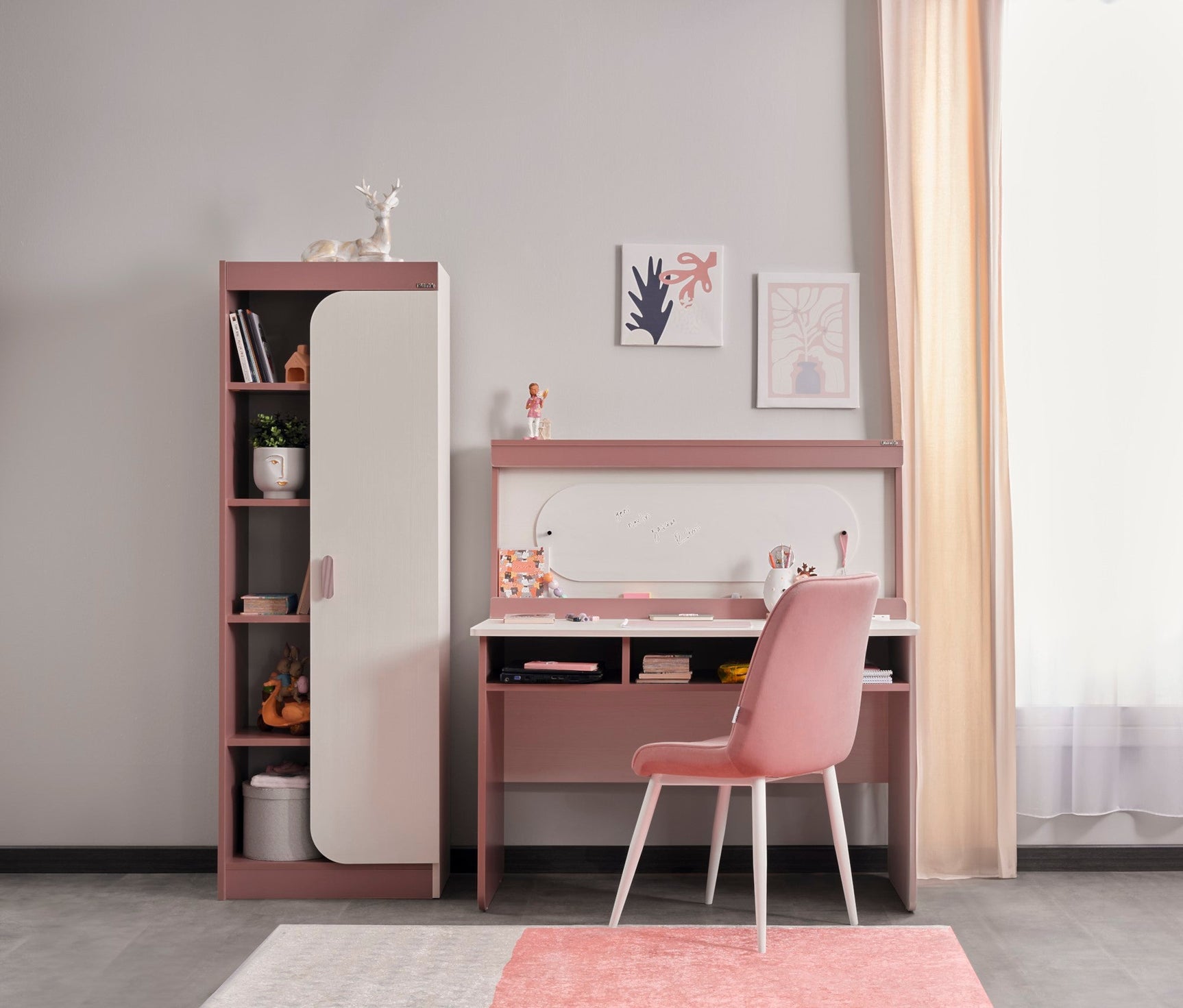 Linda Pink/White Study Desk With Top Module