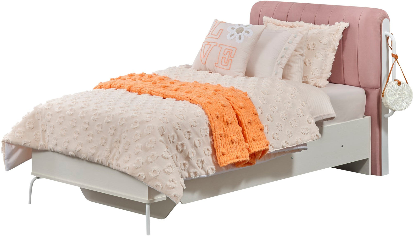 Linda Pink/White Twin Bed With Headboard