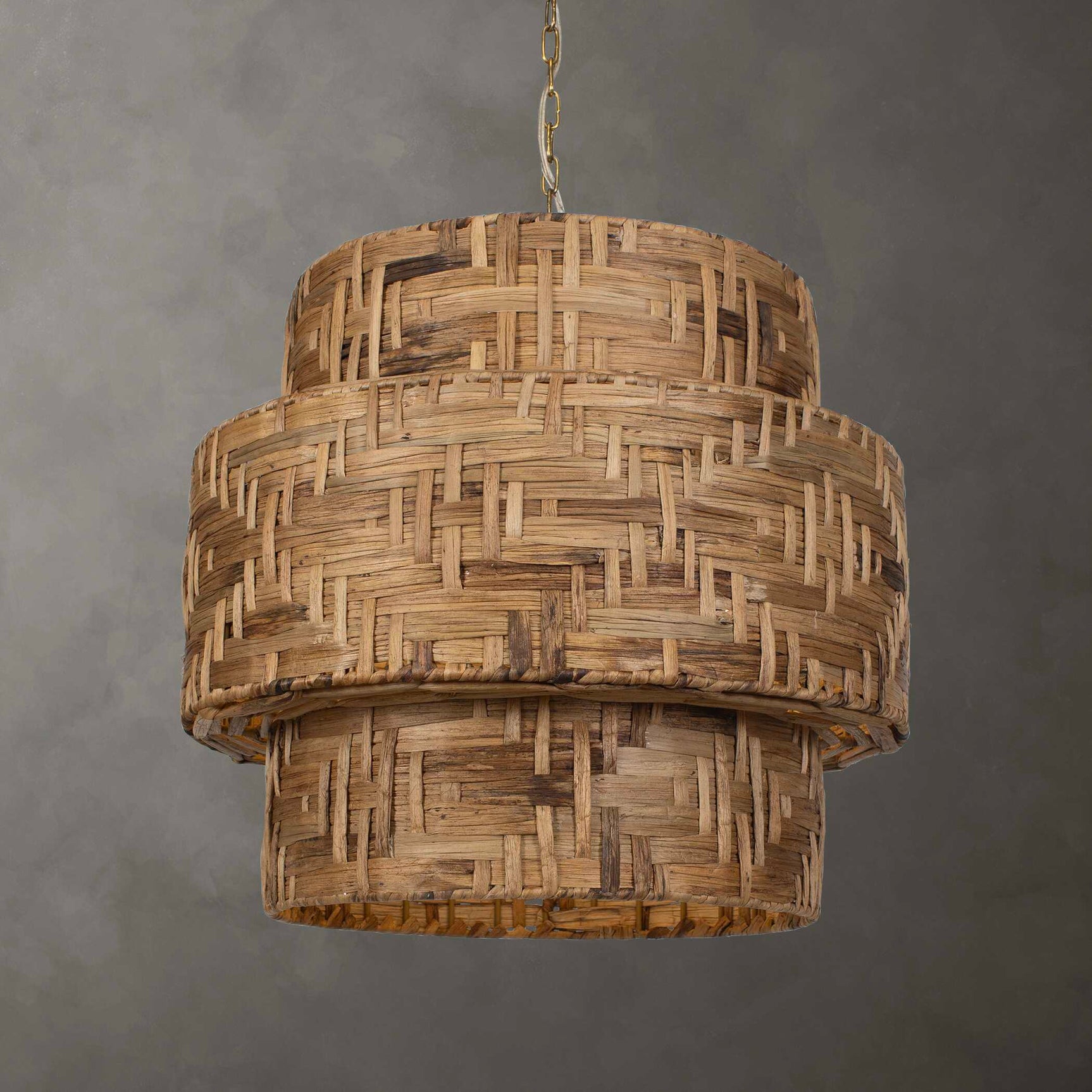Water Hyacinth Brass 4 Light Woven Pendant