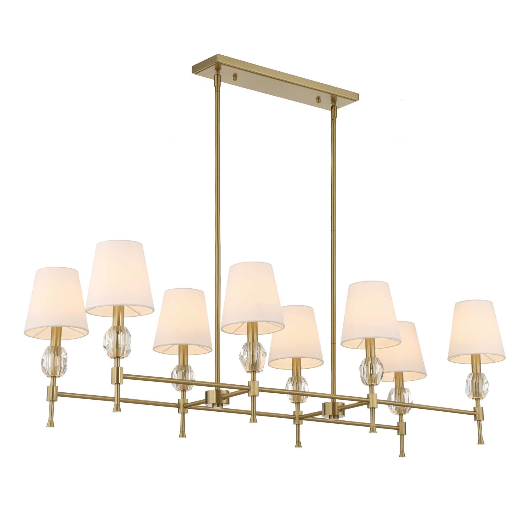 Arques Brass/White 8 Light Linear Chandelier