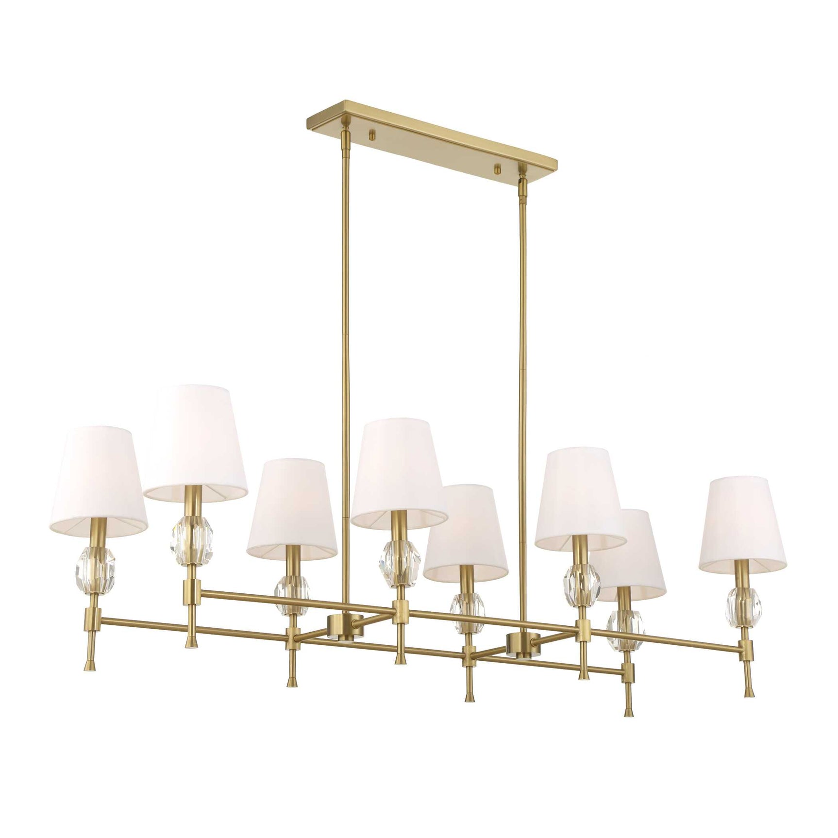Arques Brass/White 8 Light Linear Chandelier