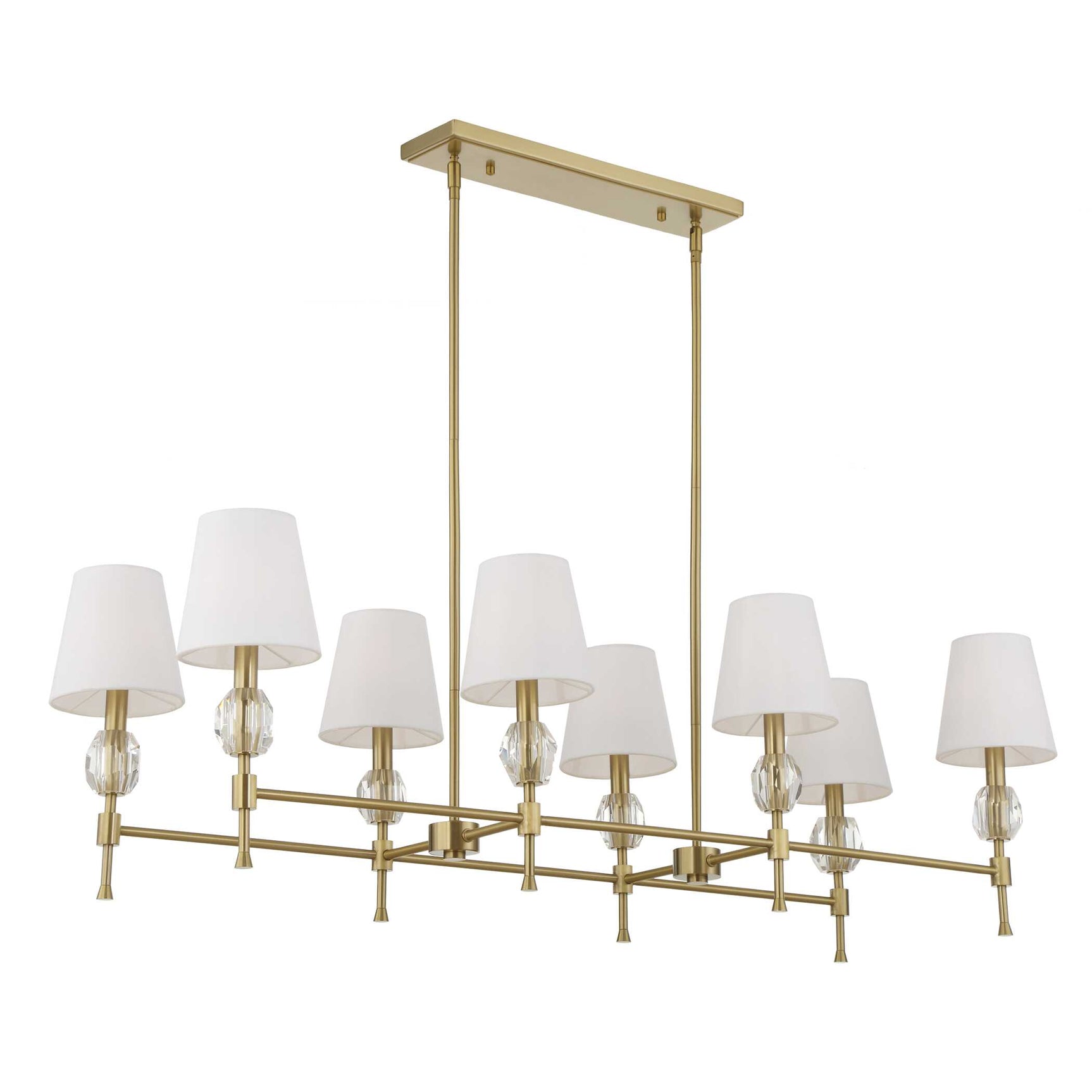 Arques Brass/White 8 Light Linear Chandelier