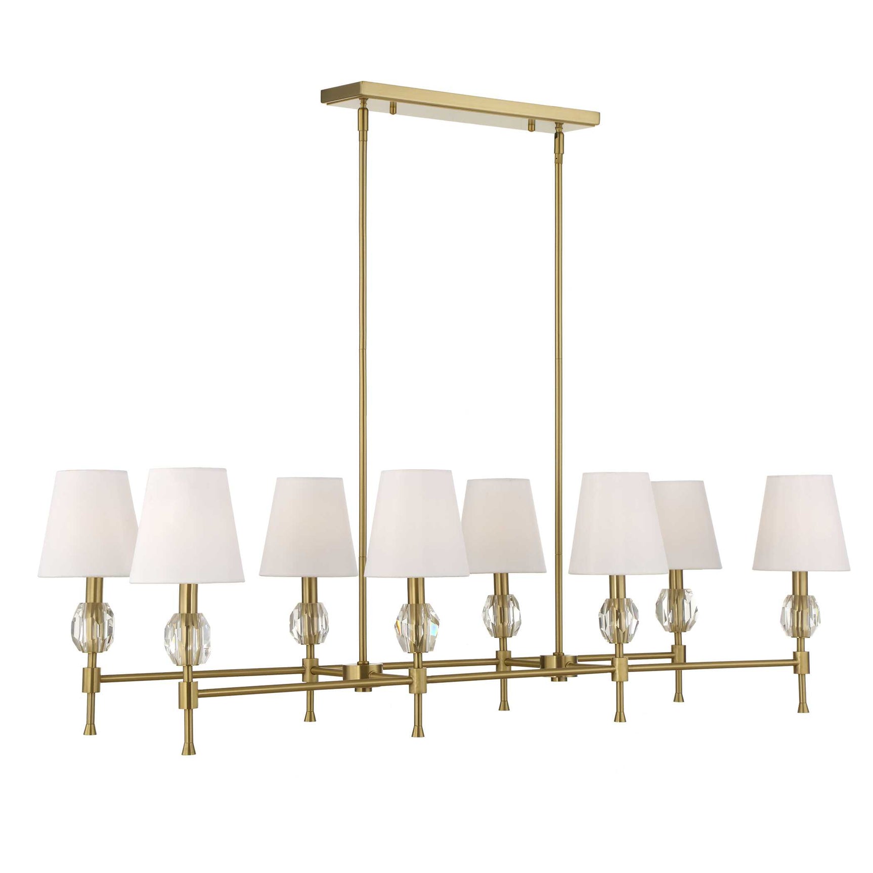Arques Brass/White 8 Light Linear Chandelier
