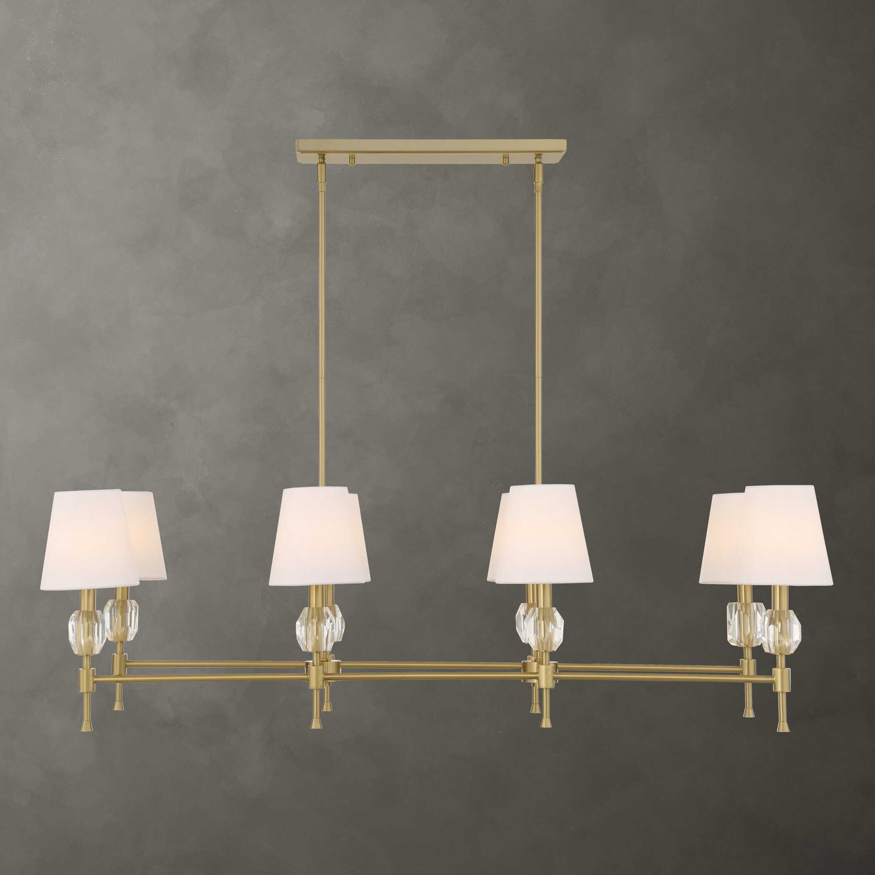 Arques Brass/White 8 Light Linear Chandelier