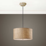 Dafina White 3 Light Burlap Drum Pendant
