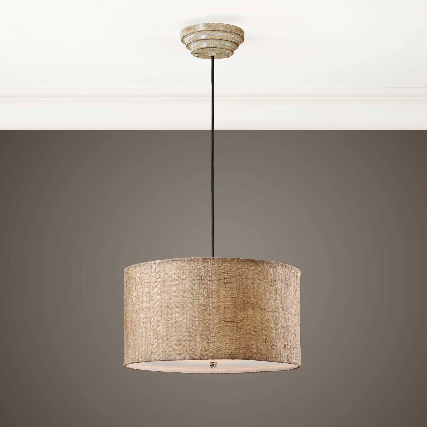 Dafina White 3 Light Burlap Drum Pendant