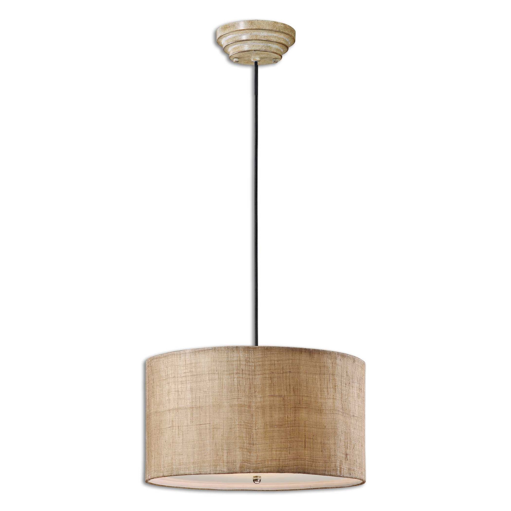 Dafina White 3 Light Burlap Drum Pendant