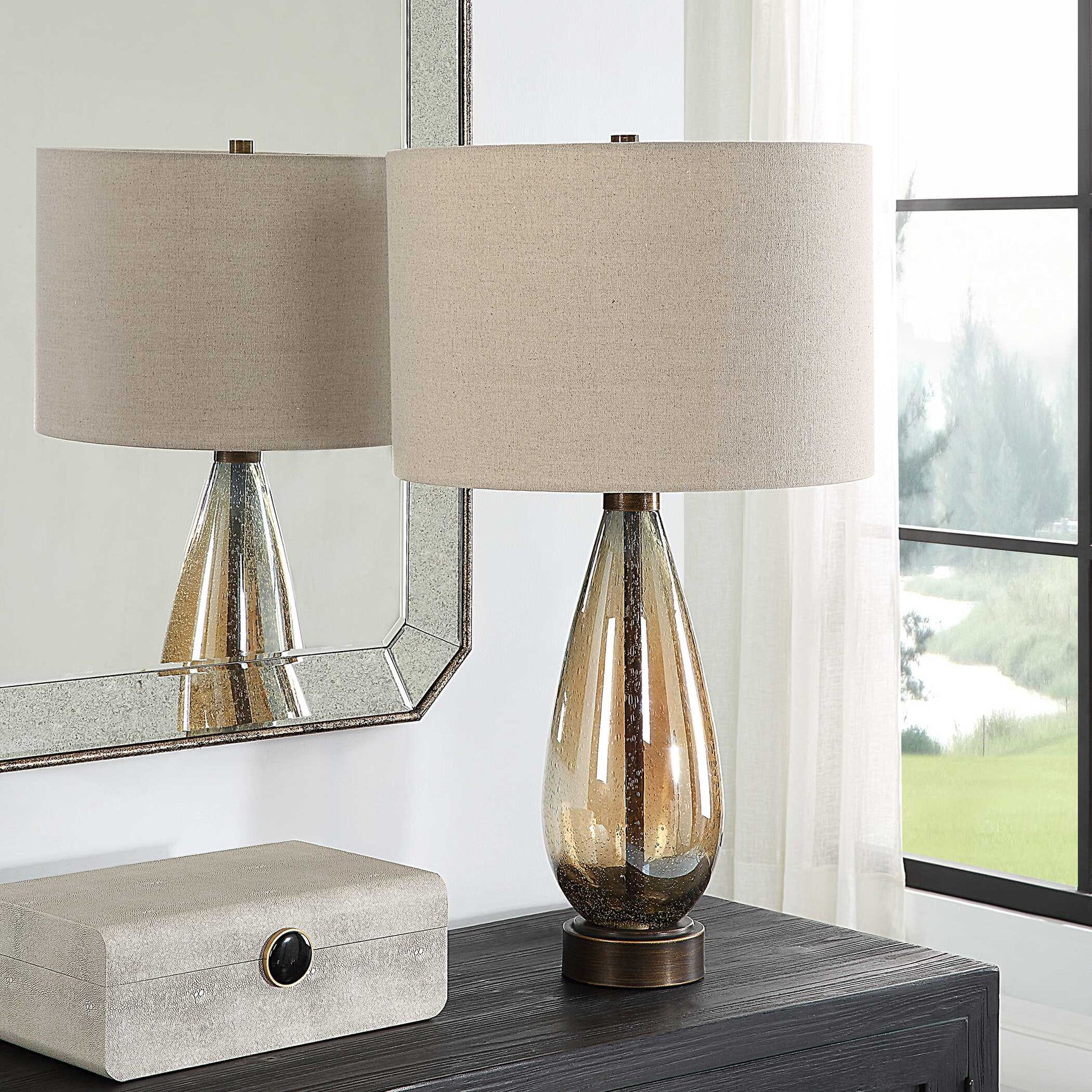 Baltic Bronze/Brown Teardrop Glass Table Lamp