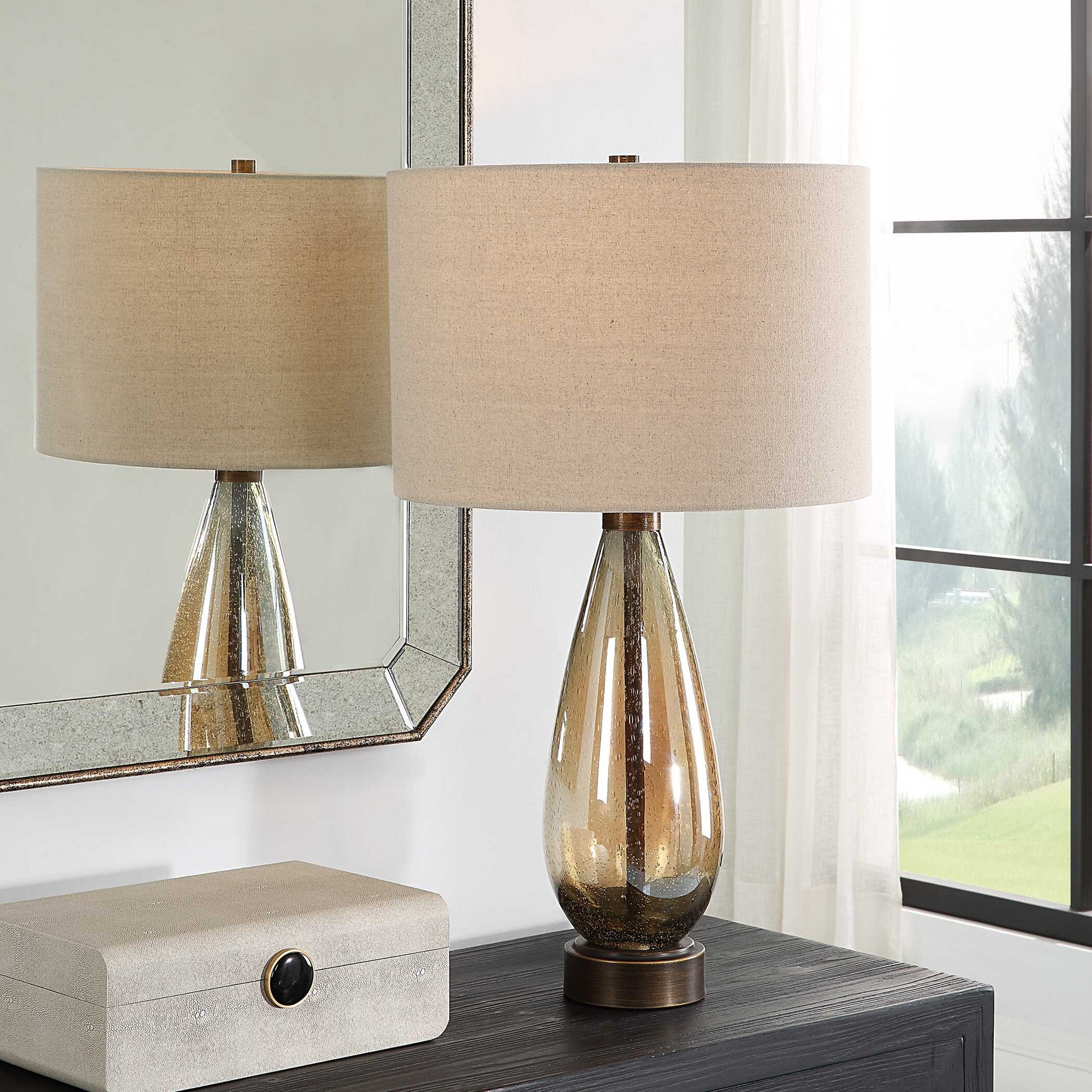 Baltic Bronze/Brown Teardrop Glass Table Lamp