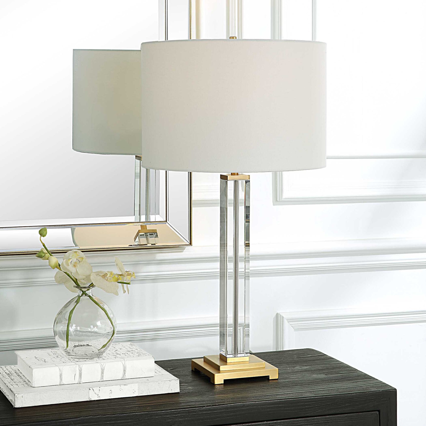 Crystal Column Brass Table Lamp