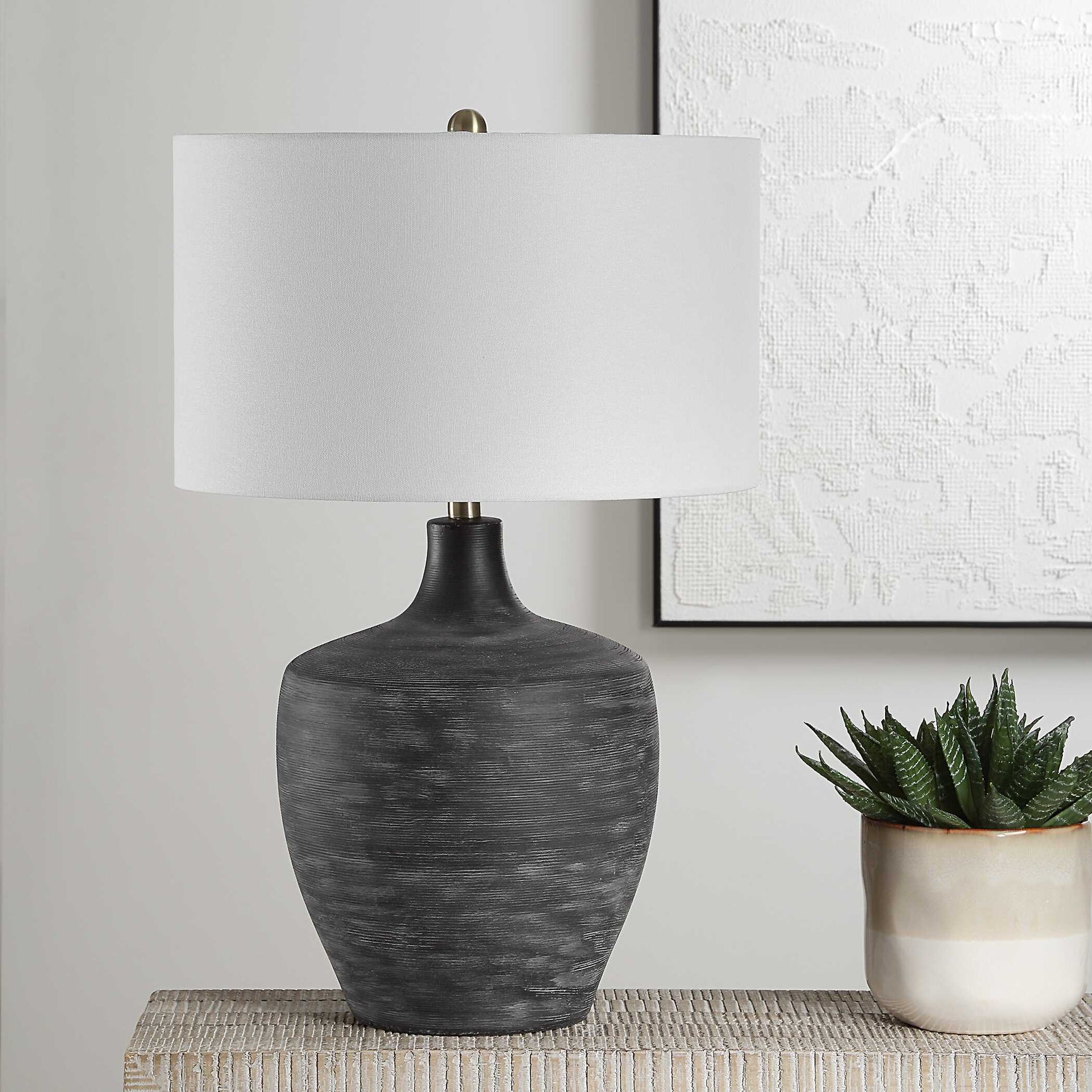Graphite Black Ribbed Table Lamp