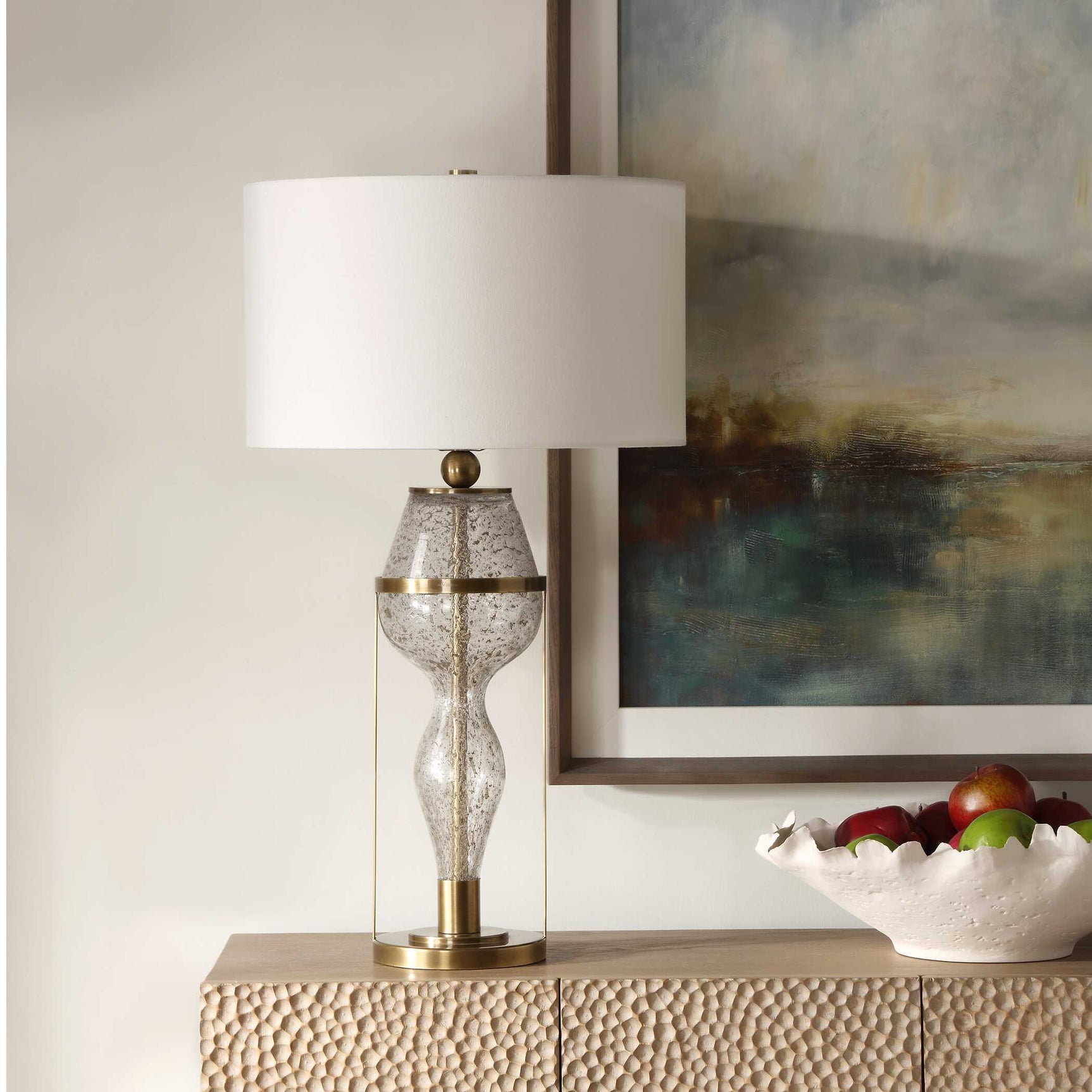 Out Of Time Brass/Gray Seeded Glass Table Lamp
