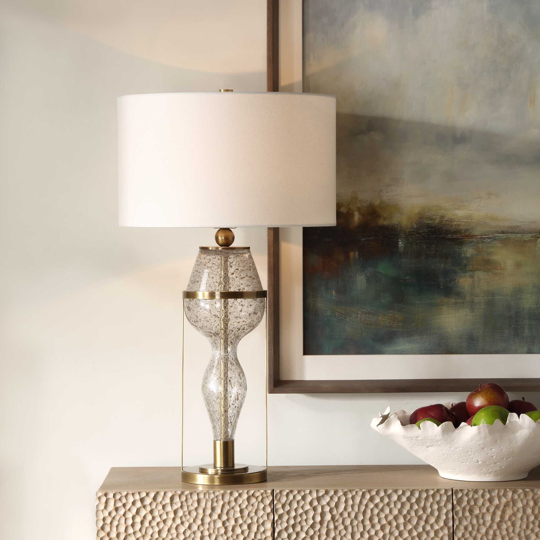 Out Of Time Brass/Gray Seeded Glass Table Lamp