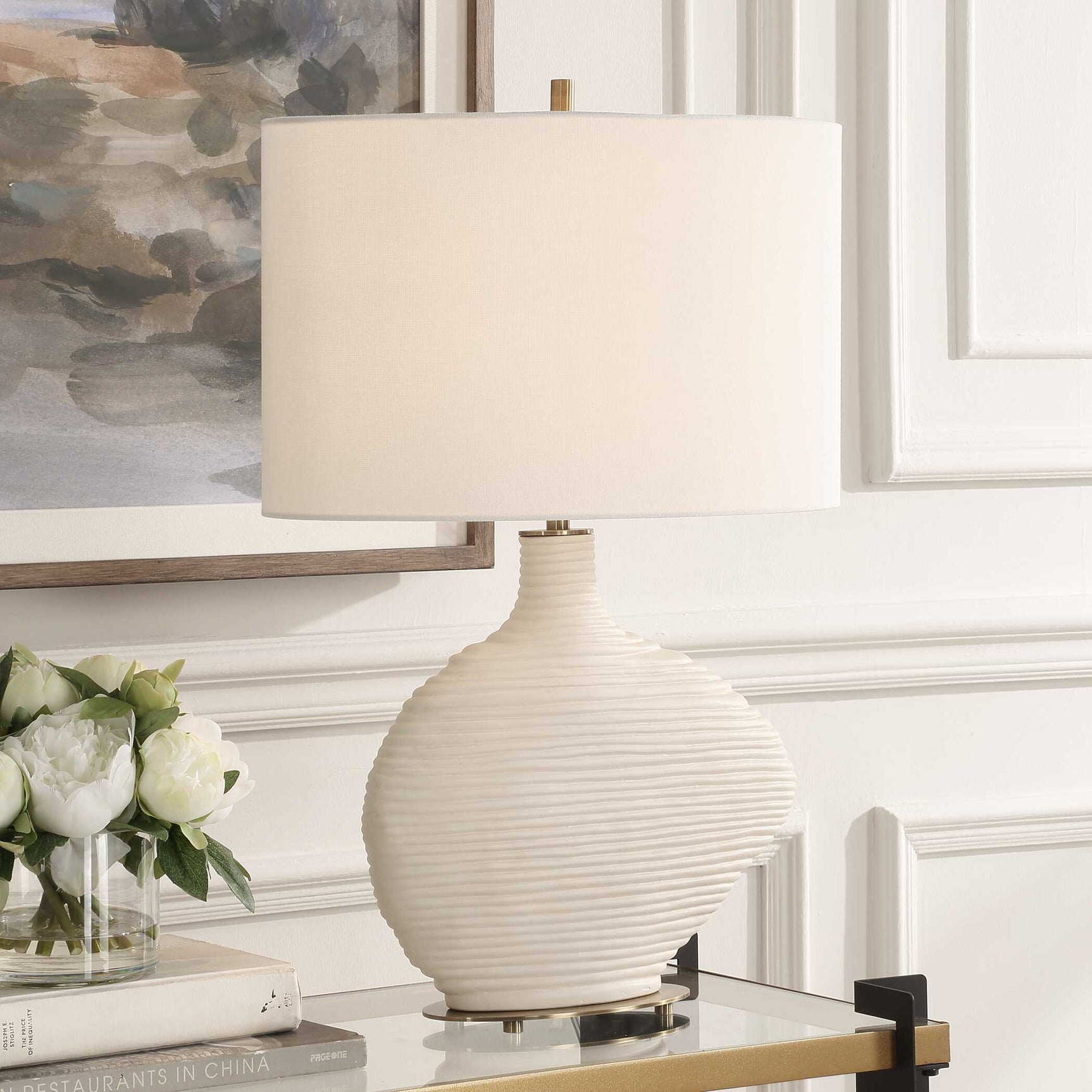 Duostacked White Ceramic Table Lamp