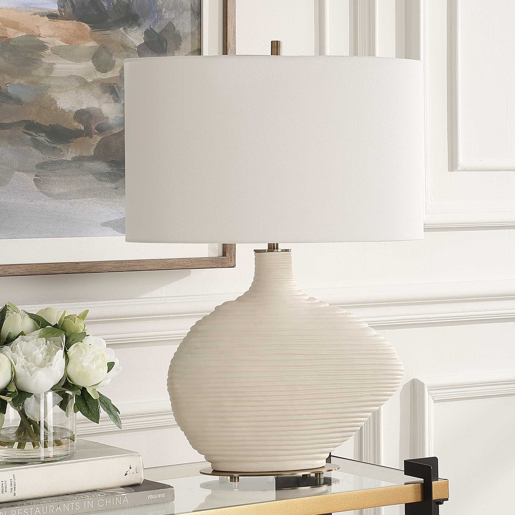 Duostacked White Ceramic Table Lamp