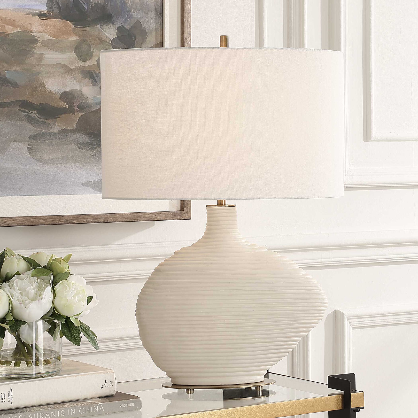 Duostacked White Ceramic Table Lamp