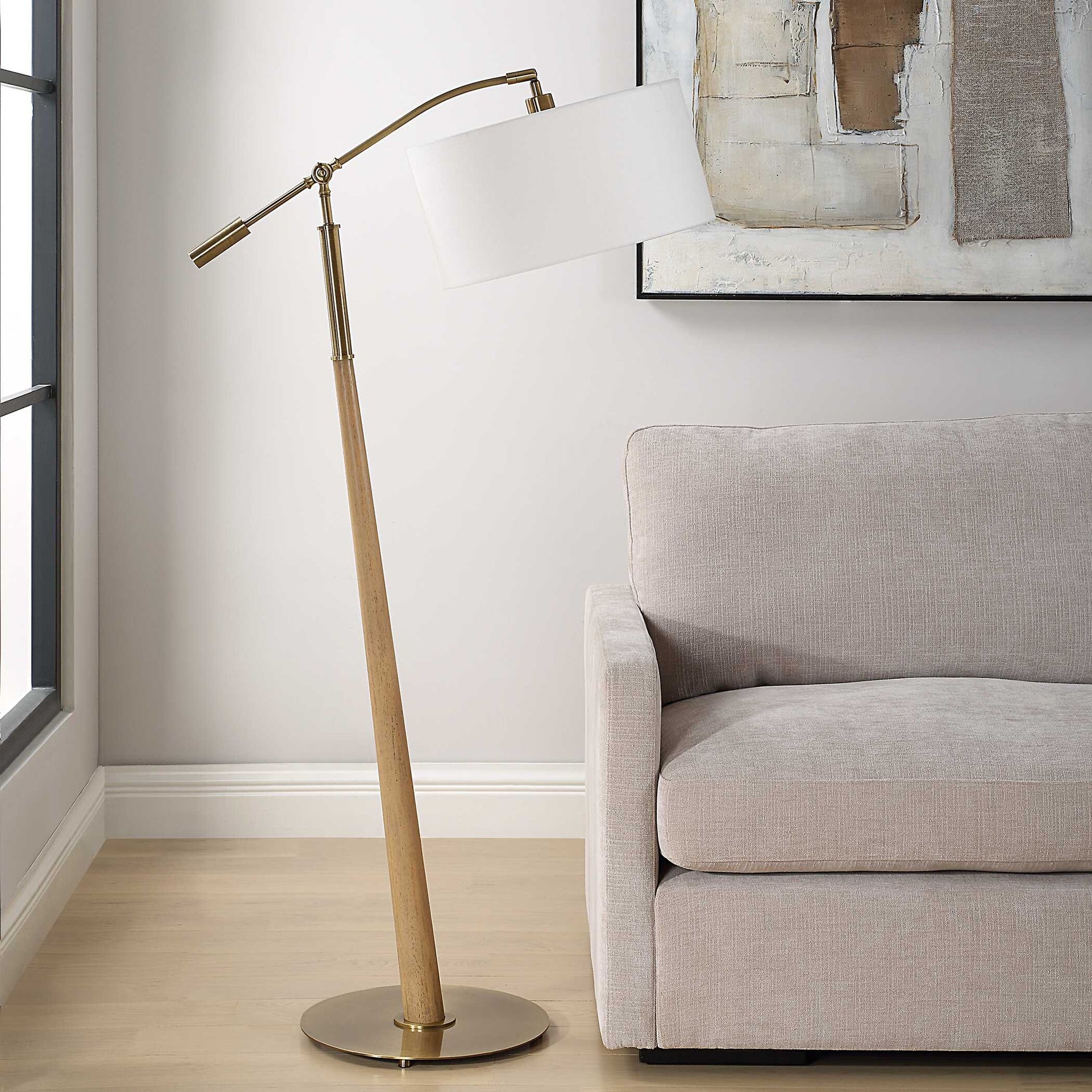 Kennett Brass/Brown/Woodtone Wooden Floor Lamp