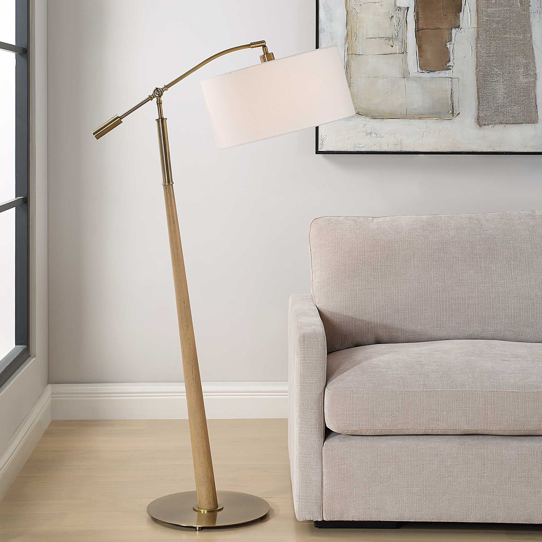 Kennett Brass/Brown/Woodtone Wooden Floor Lamp