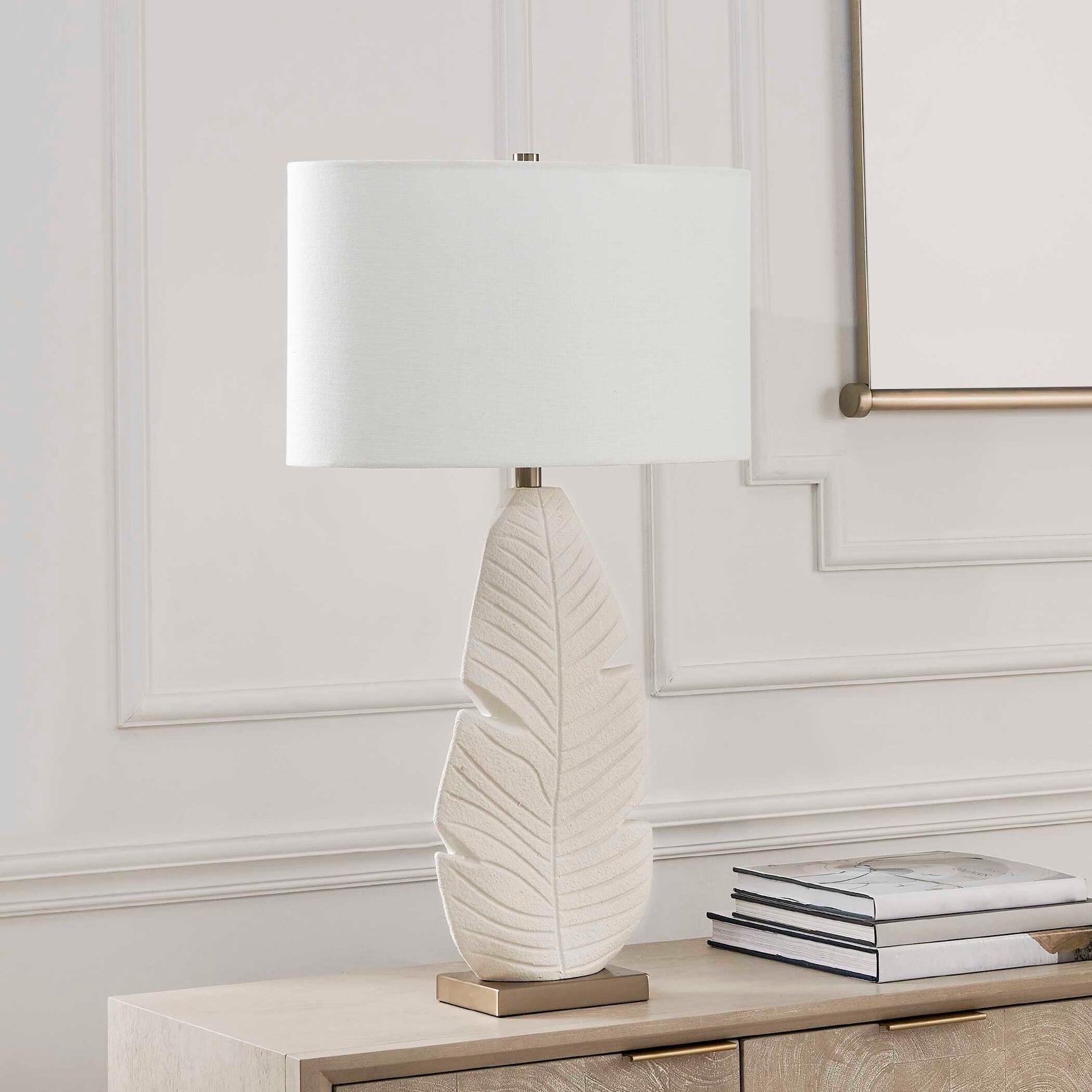Palm Leaf White Table Lamp