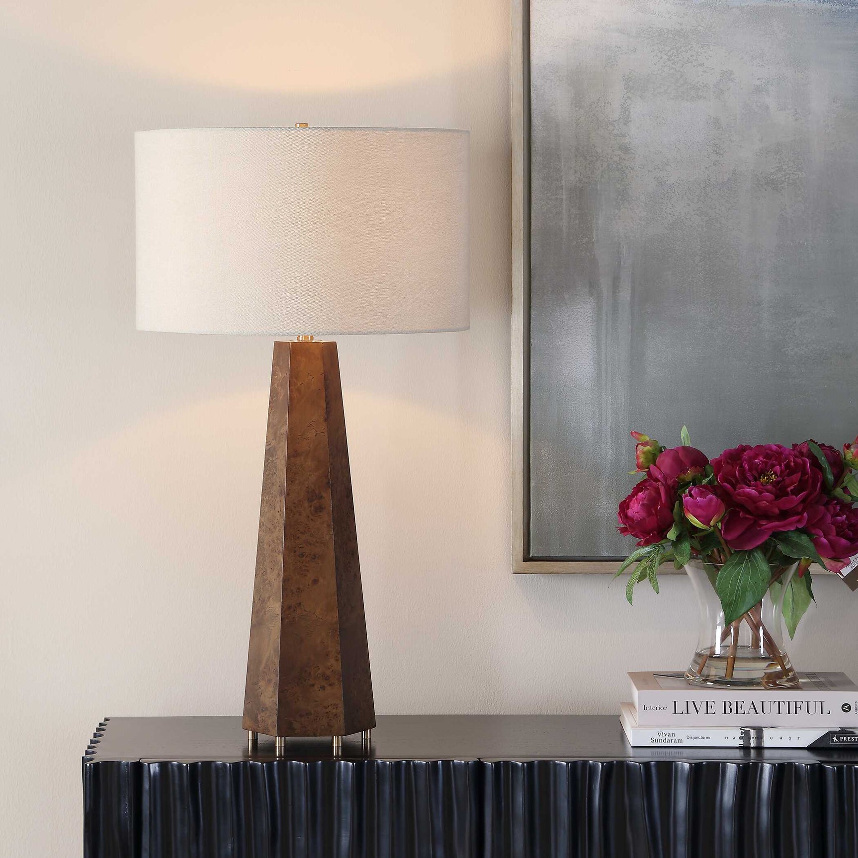 McCaffrey Woodtone Tapered Burl Table Lamp