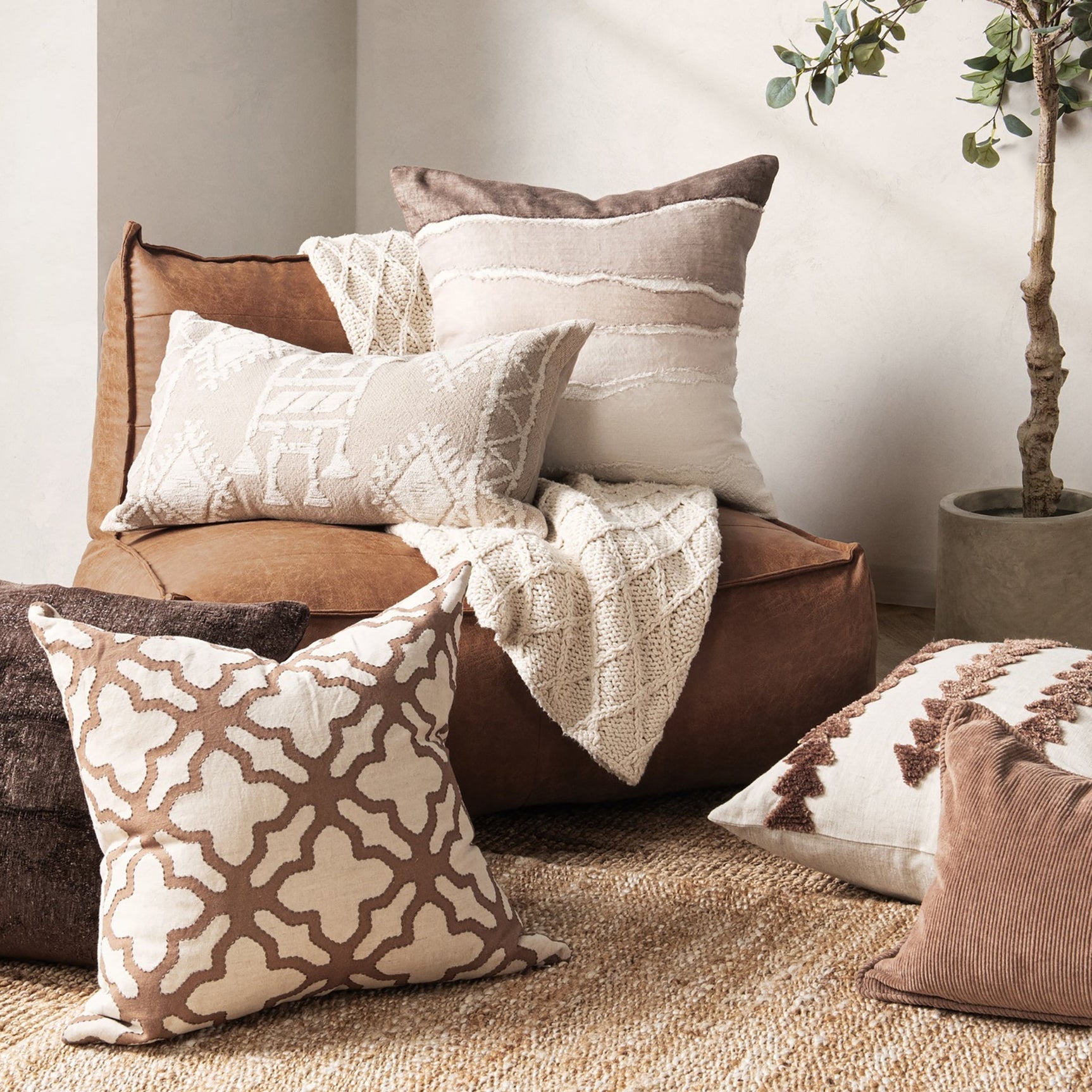 LN Abbey Mocha Cream/Ivory 14x26 Throw Pillow (Set of 2) - Ornate Home