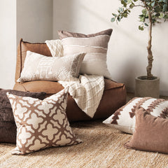 LN Bikram Ivory/Mocha Cream 22x22 Throw Pillow (Set of 2) - Ornate Home