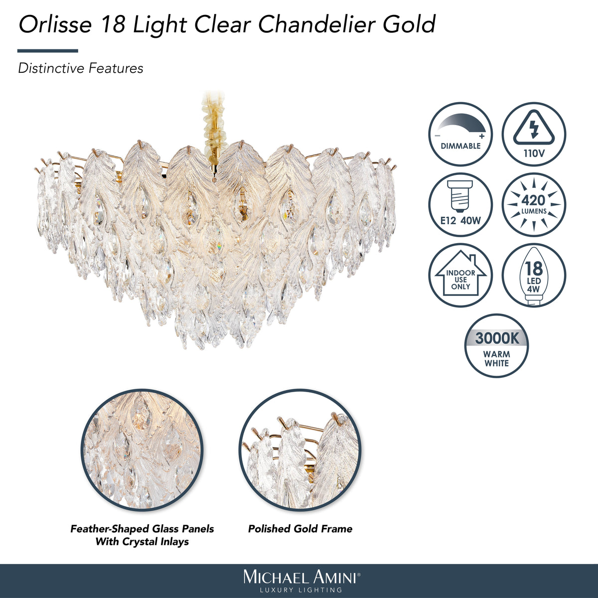 Orlisse Gold 18-Light Acrylic Chandelier