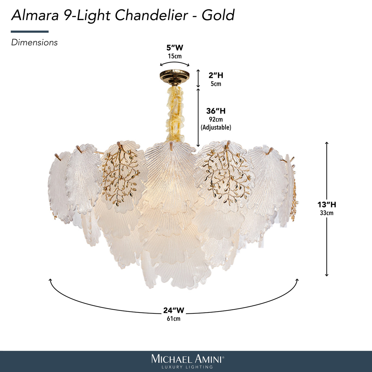 Almara Frost/Gold 9-Light Frosted Glass Chandelier