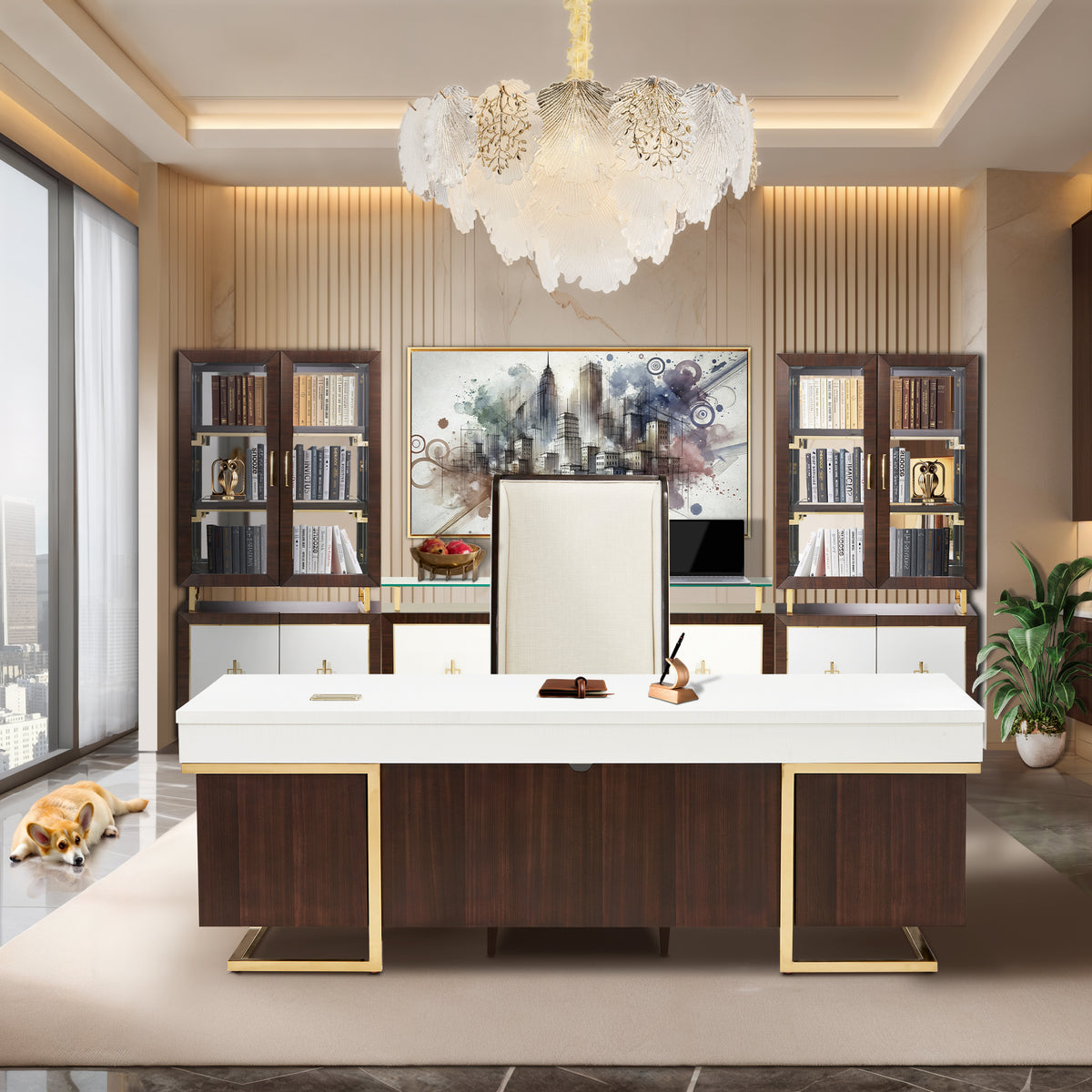 Almara Frost/Gold 9-Light Frosted Glass Chandelier