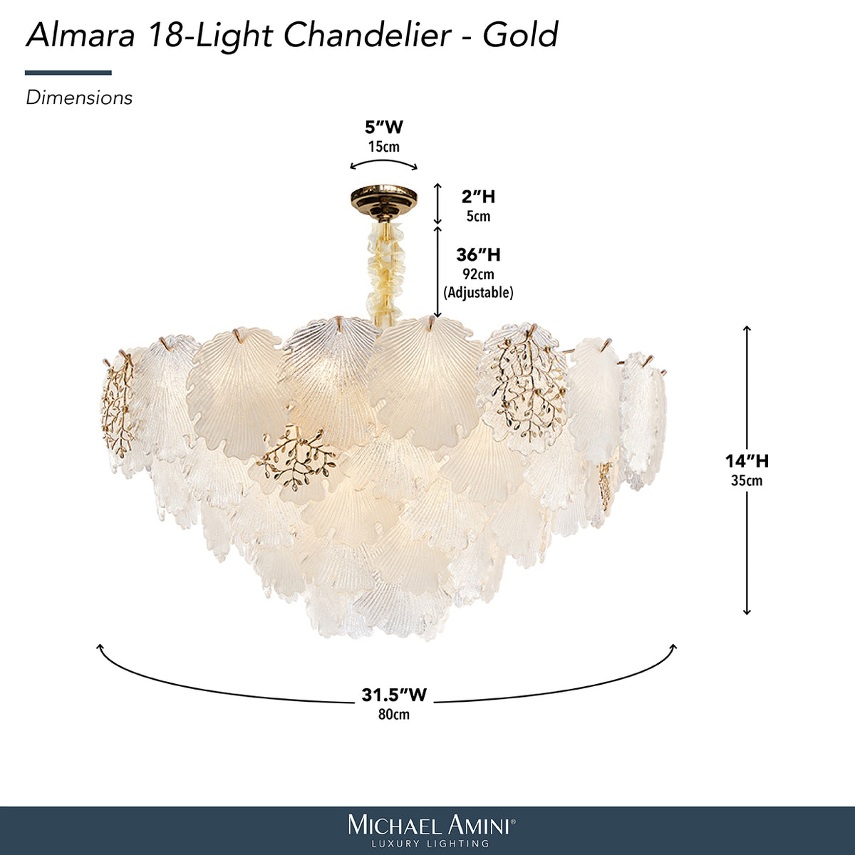 Almara Frost/Gold 18-Light Frosted Glass Chandelier