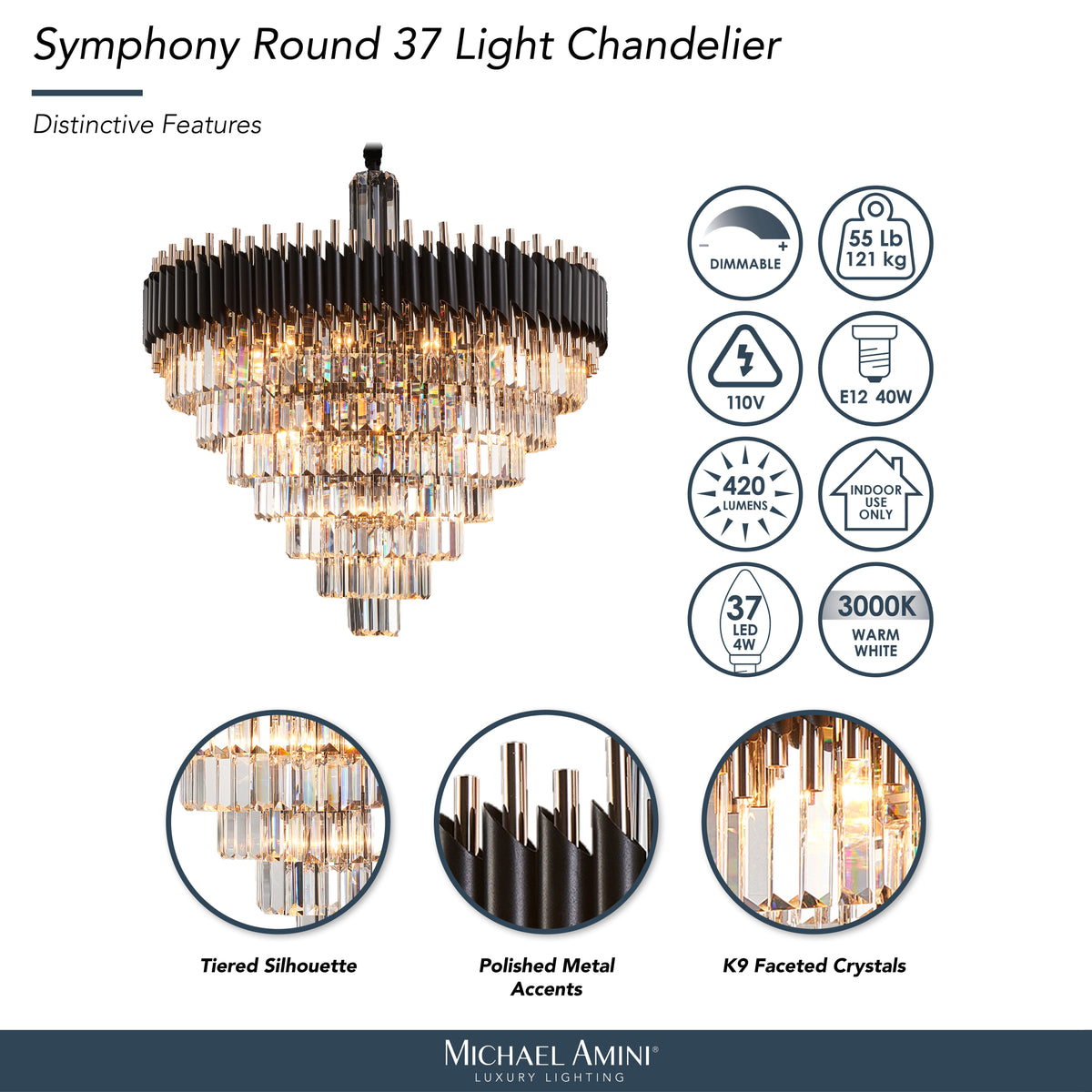 Symphony Black Round 37-Light Crystal Chandelier