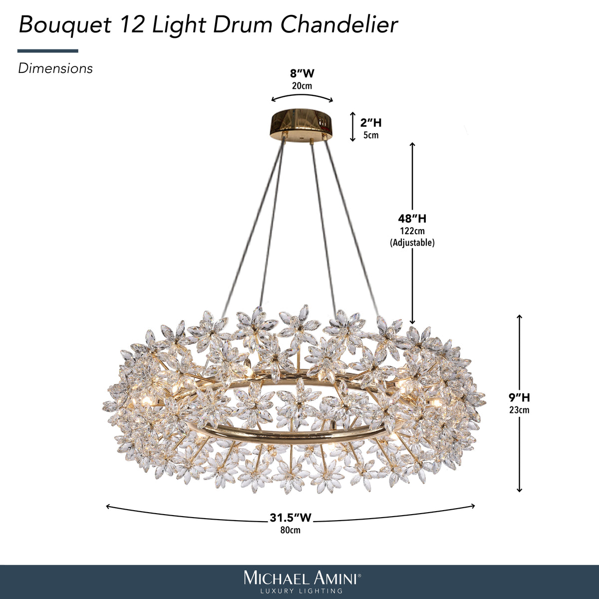 Bouquet Gold Round 32" Crystal Chandelier
