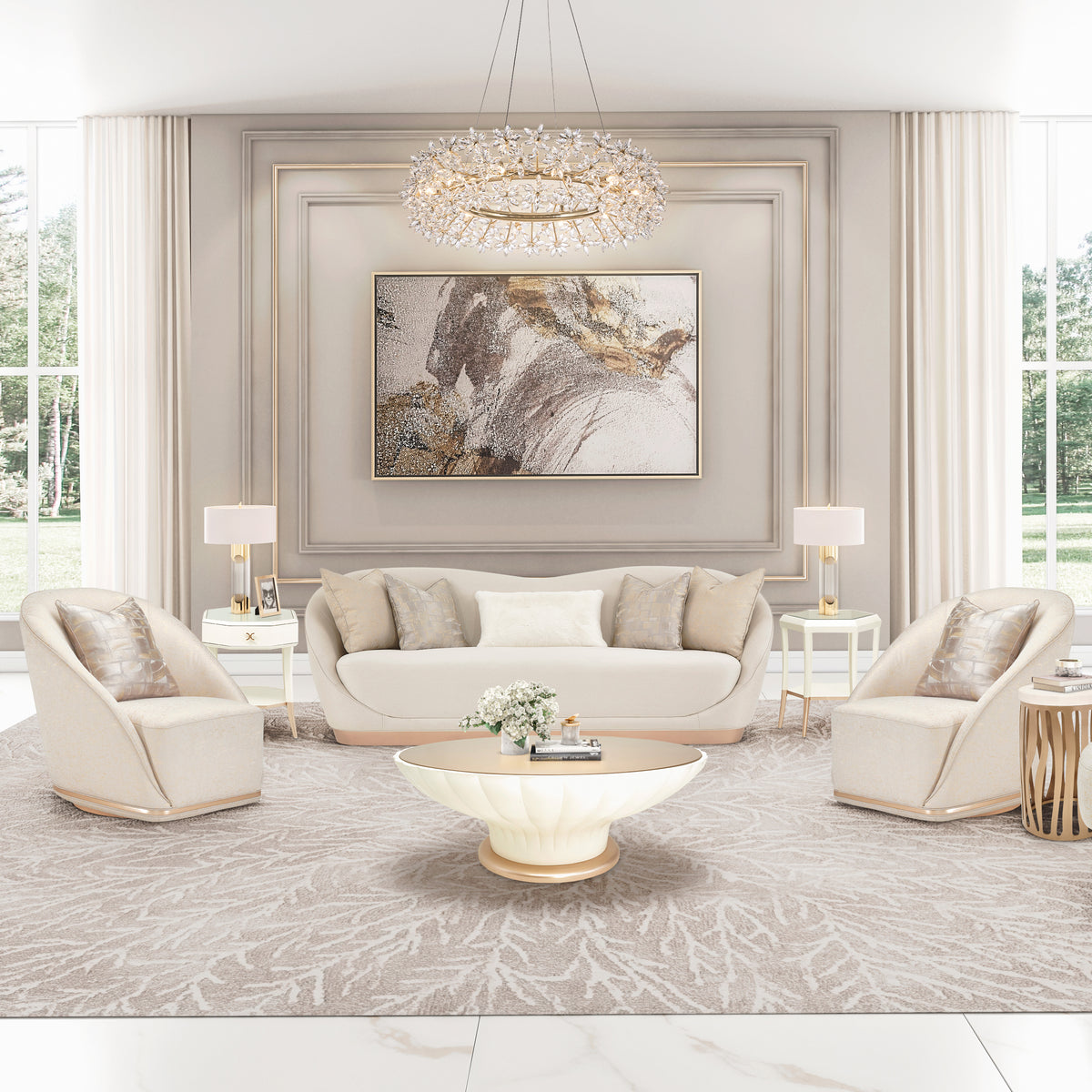 Bouquet Gold Round 32" Crystal Chandelier