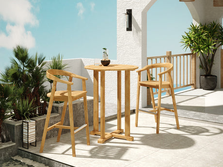 La Costa 3-Piece Teak Outdoor Round Bar Dining Set - Ornate Home