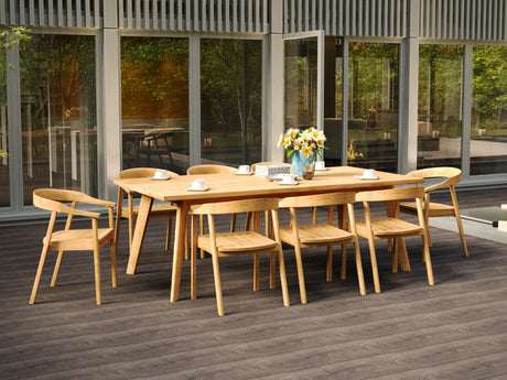 La Costa 9-Piece Rectangular Teak Outdoor Dining Set with Barrel Back Armchairs - Ornate Home