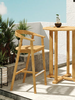 La Costa Teak Outdoor Barrel Back Bar Armchair - Ornate Home