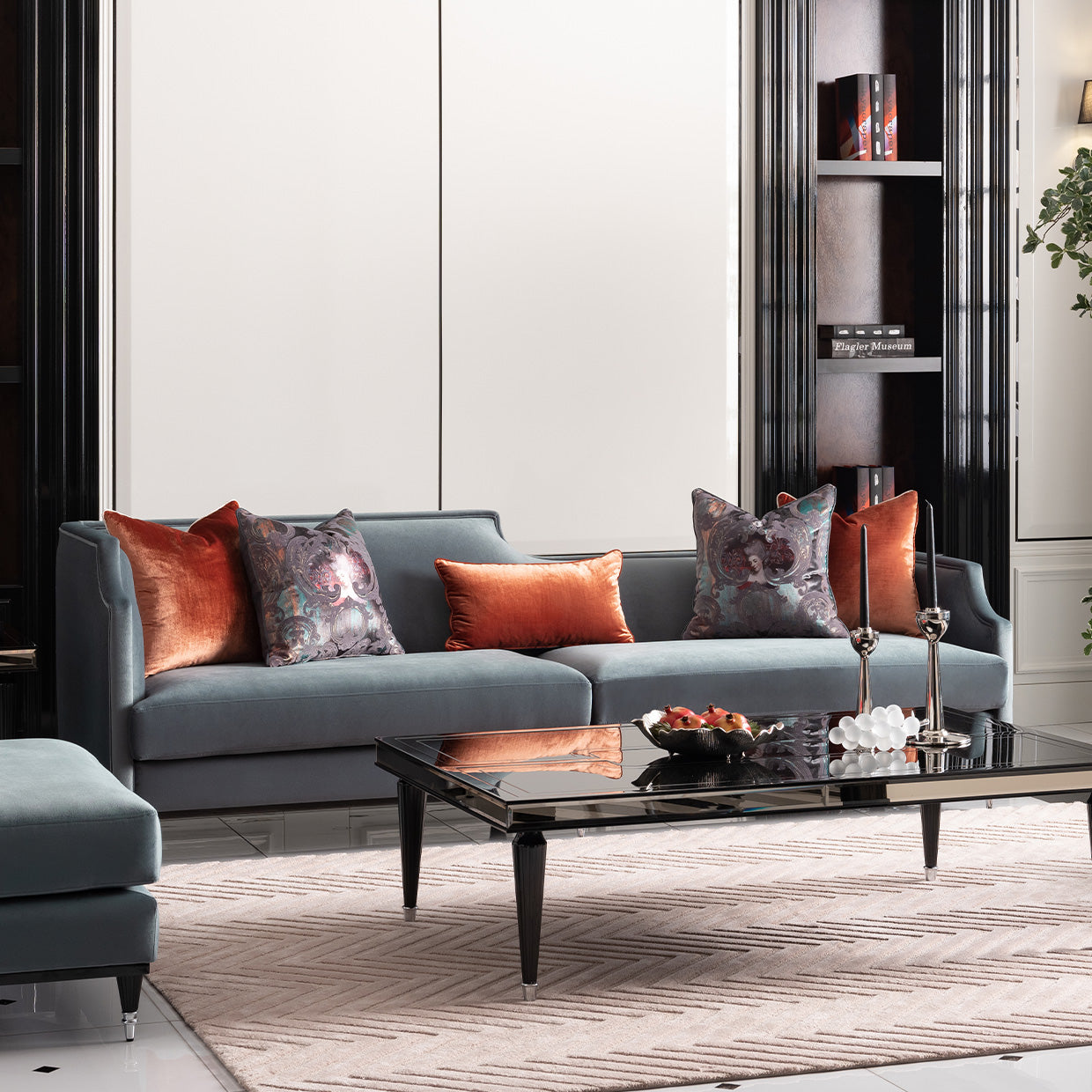 La Francaise Black Ice/Azure Mansion Sofa - Ornate Home