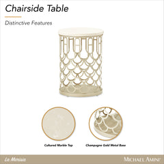 La Marisia Champagne Gold Marble Chairside Table - Ornate Home