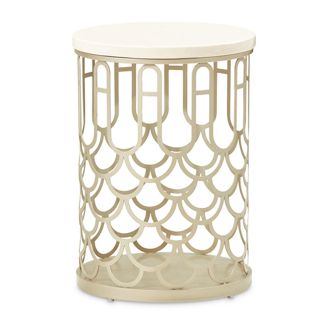 La Marisia Champagne Gold Marble Chairside Table - Ornate Home