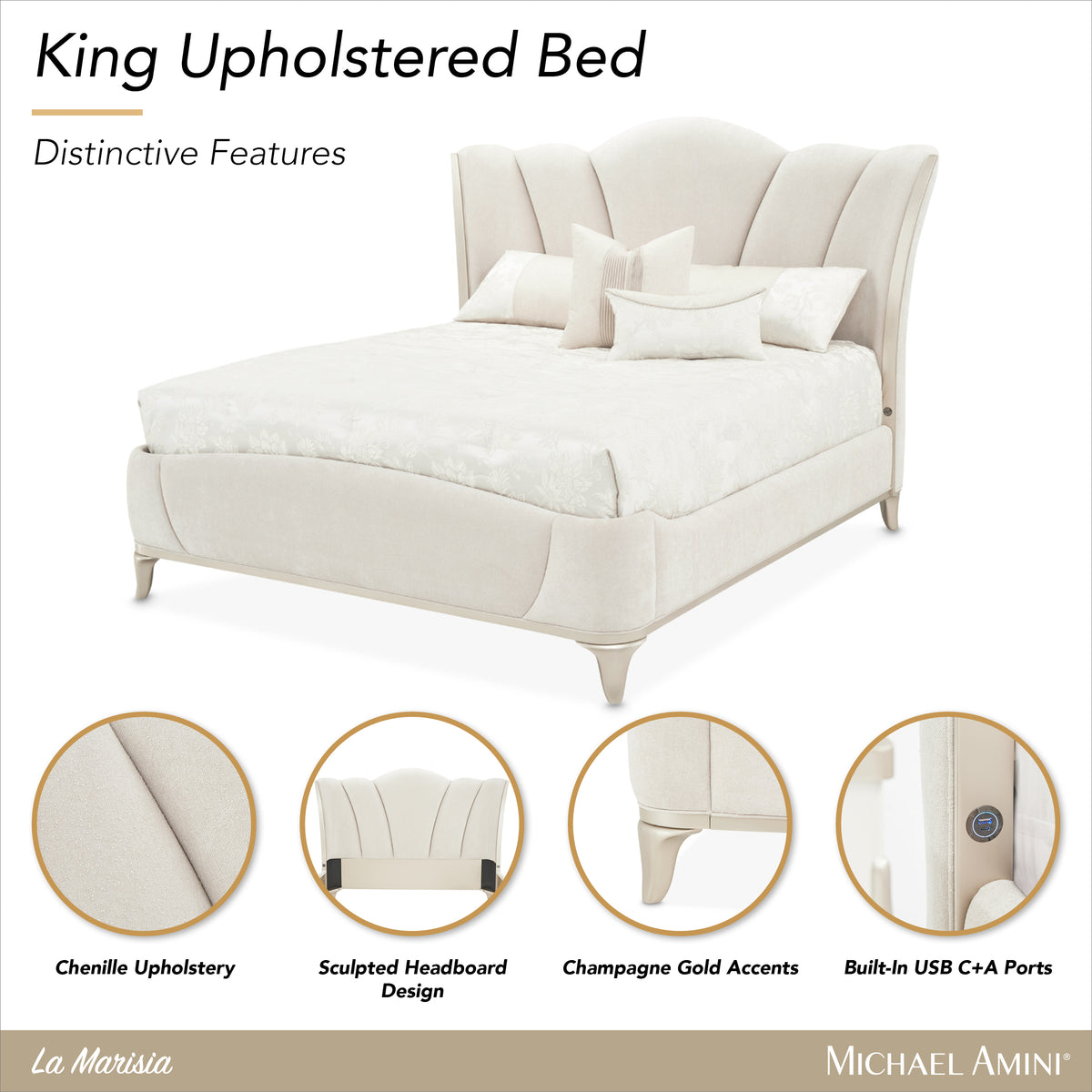 La Marisia Champagne Gold/Tranquil California King Upholstered Bed